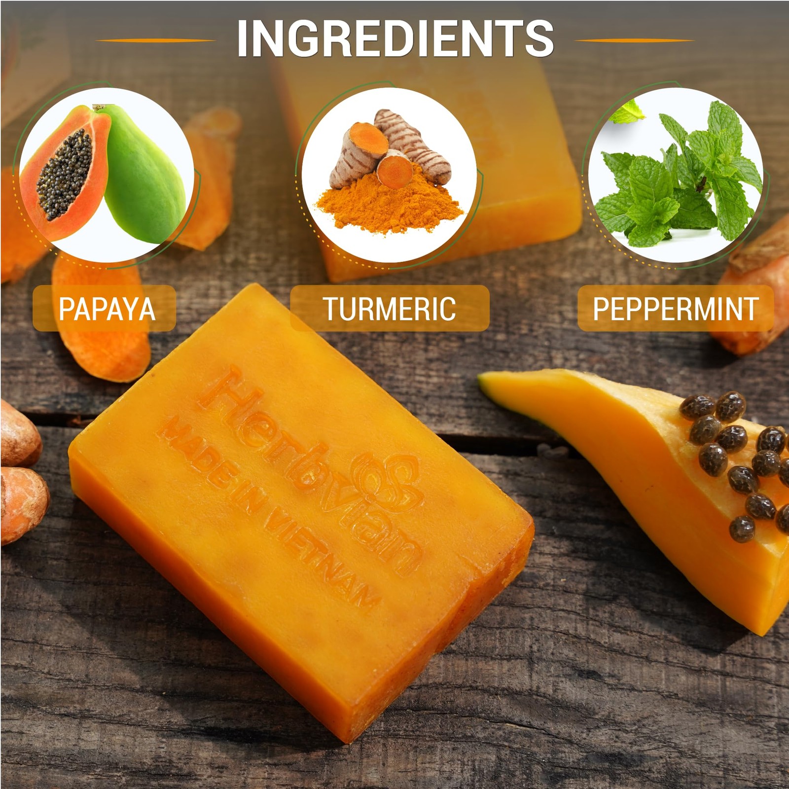 2 Pcs Vietnamese Natural Papaya & Turmeric Soap Bar, Turmeric Soap For & Body…