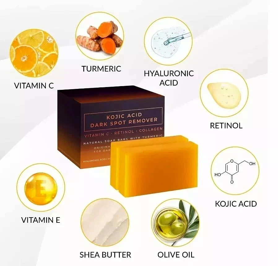 2 Pack Kojic Acid Soap Dark Spot Remover Soap Bars With Vitamin C & E 100g/PACK