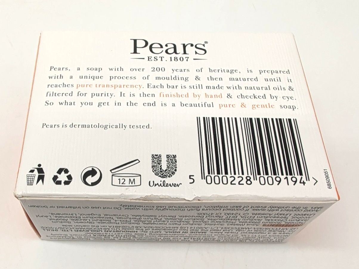 Pears Pure & Gentle Transparent Soap 4.4 oz/125 g. Bar Soap, Orange