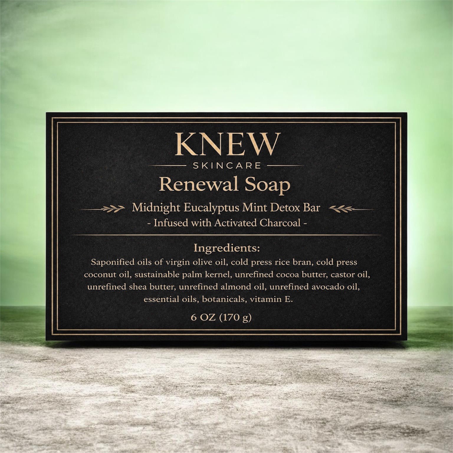 KNEW Skincare Moisturizing Eucalyptus Mint Detox Charcoal Body Bar Soap