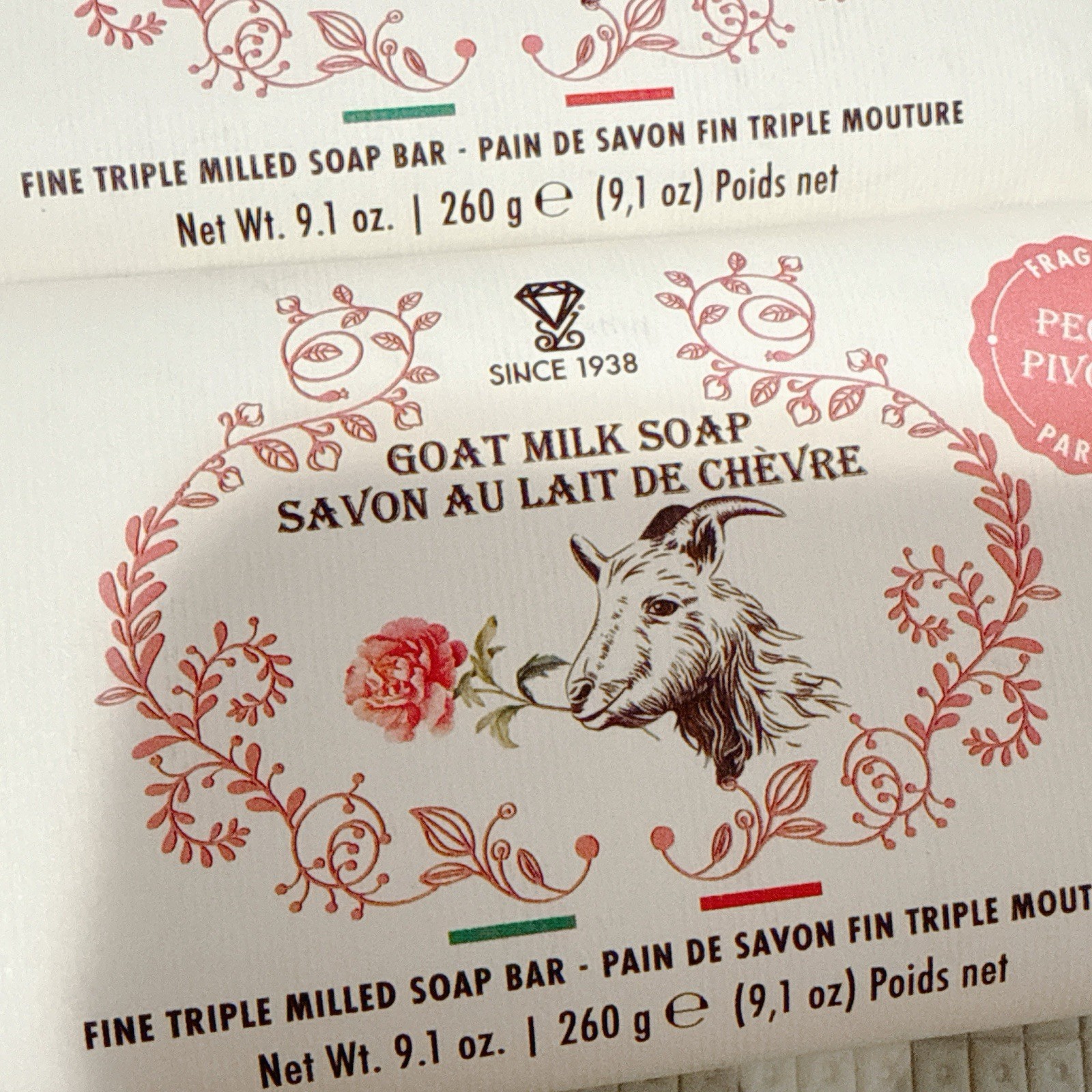 2 pcs ZENI Scent : GOAT MILK – Peony fine Milled ITALIAN Soap Bar 9.1 Oz/each