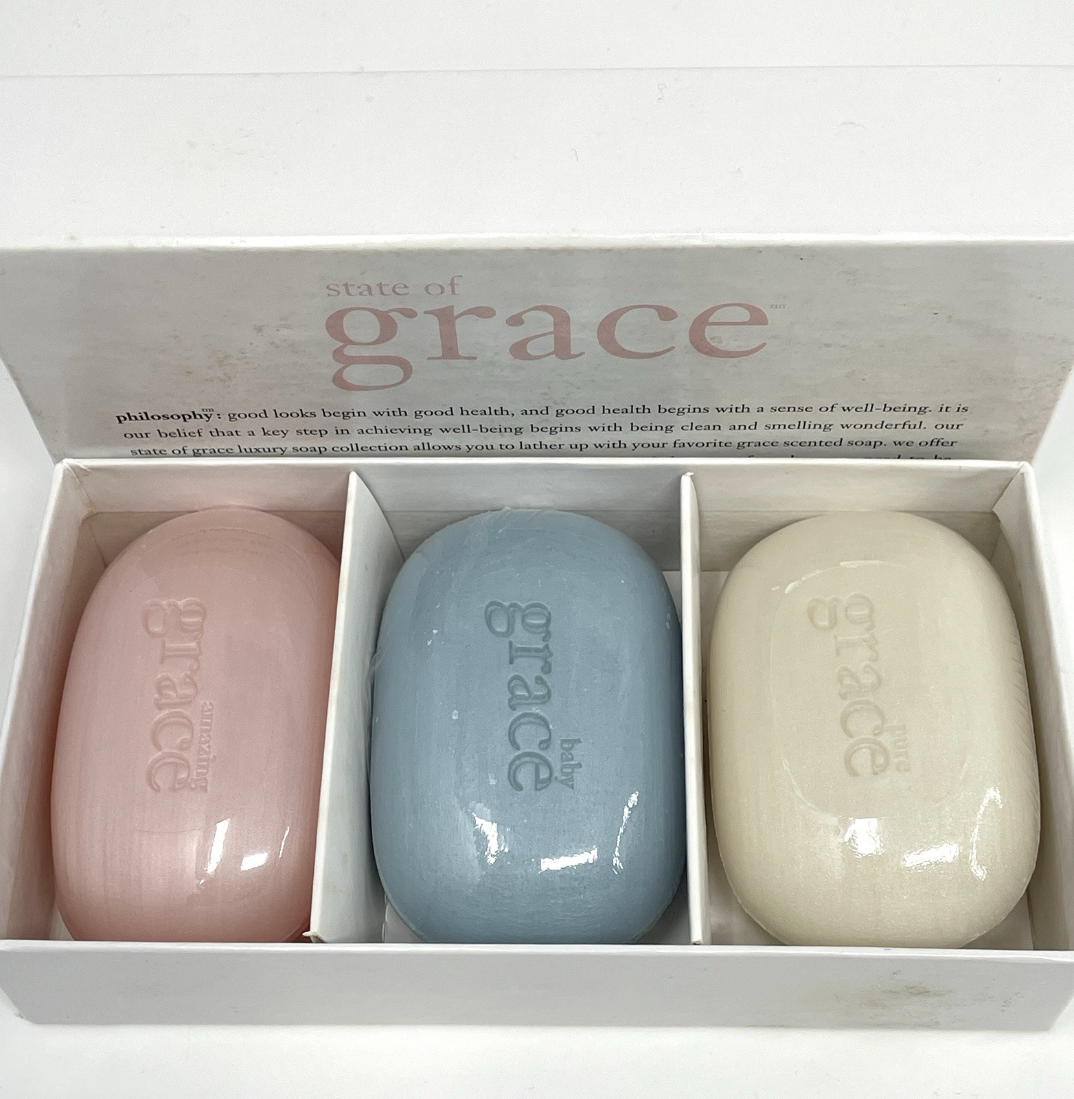 Philosophy State of Grace Soap Pure Baby Amazing 3 Oz Bars in Box