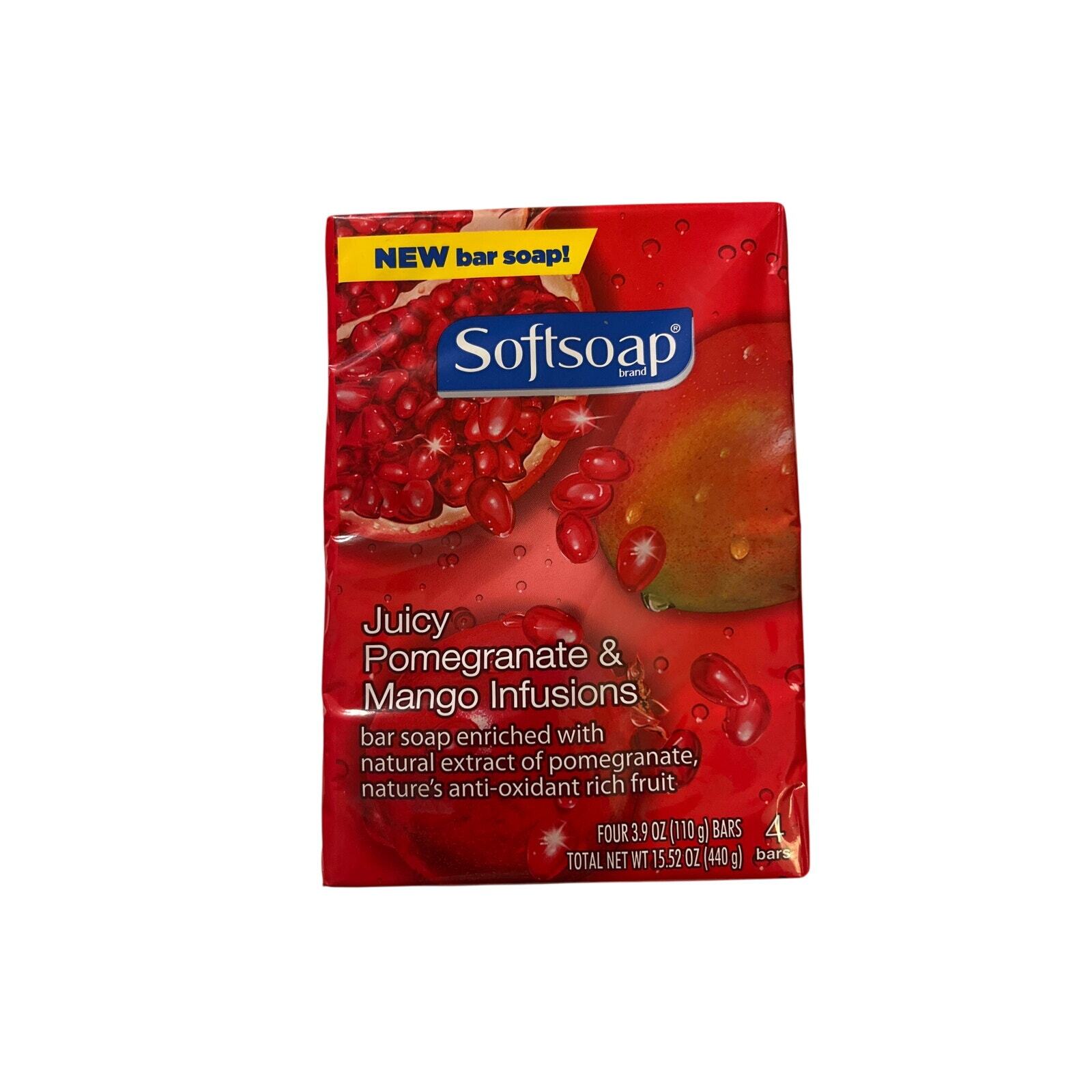 Soft Soap Juicy Pomegranate & Mango Infusions 4 Pack Of Bar Soap 3.9 oz Bars