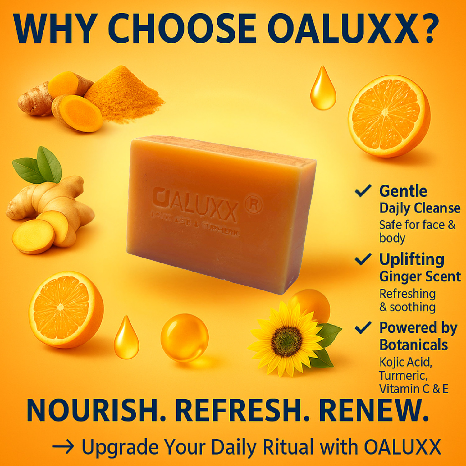 OALUXX Kojic Acid and Turmeric Soap Bar, Nourishing Face & Body Cleanser 3.5oz