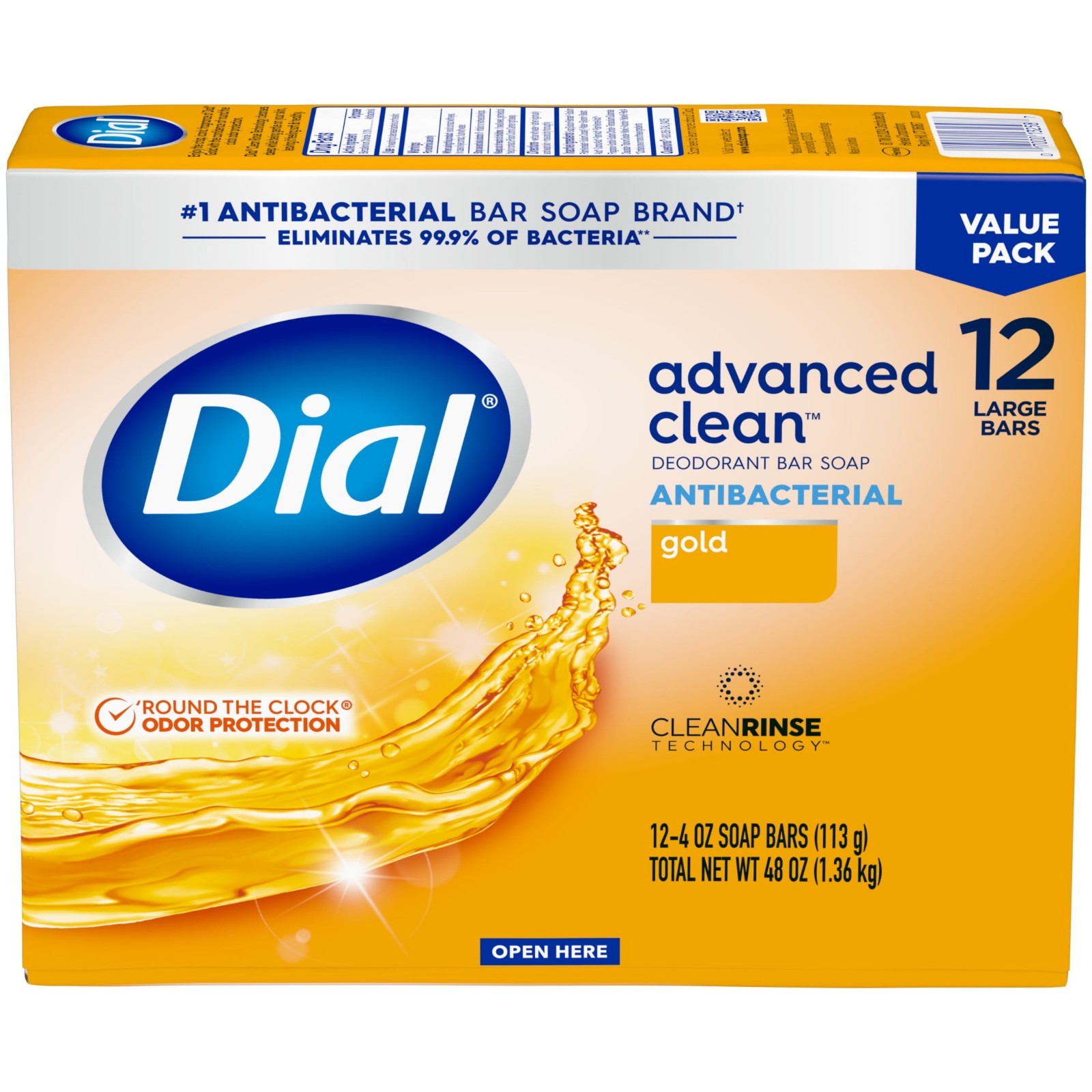 24PK Total Dial Gold Antibacterial Deodorant Bar Soap, 4 oz, 12 Bars, Deep Clean