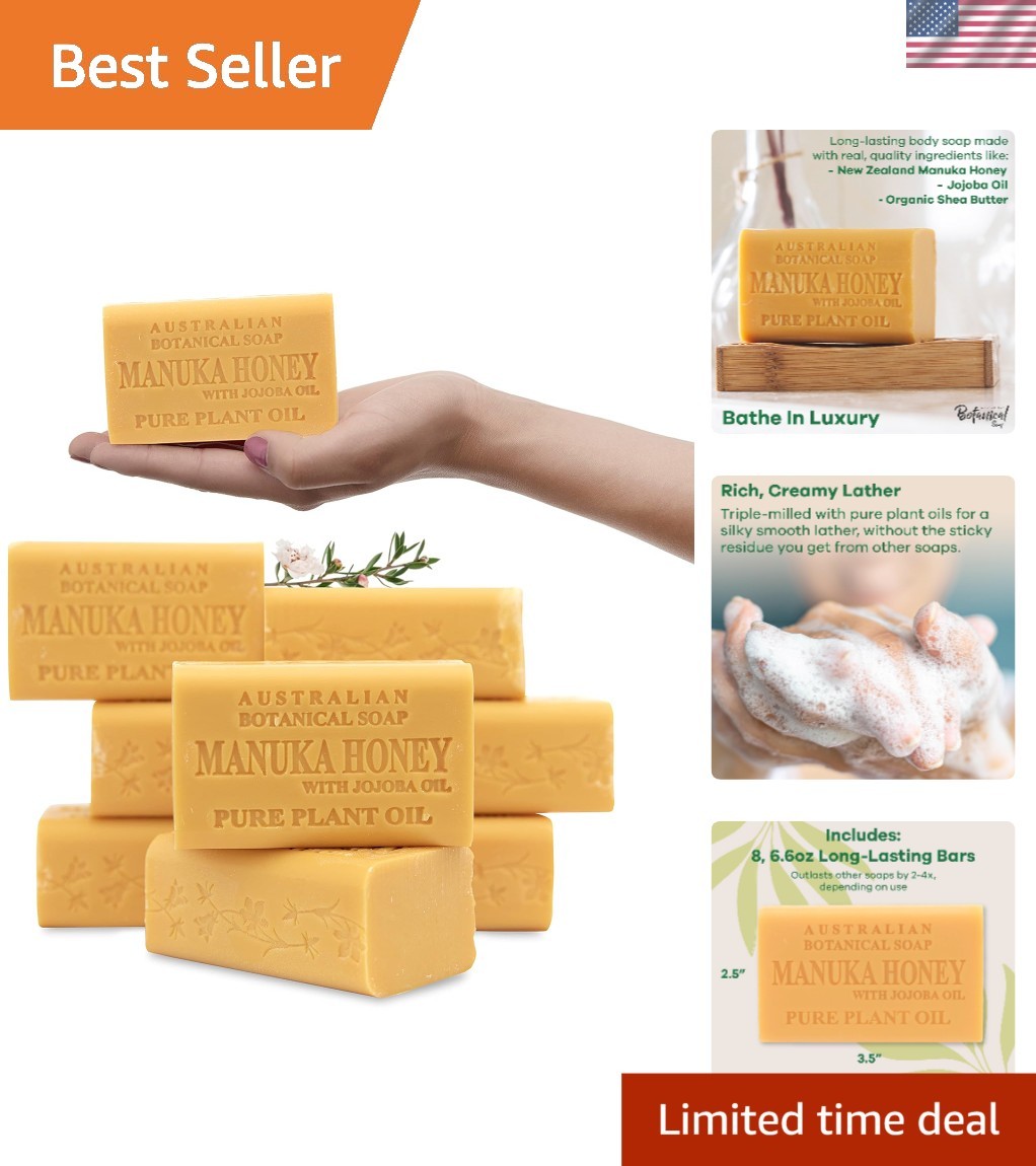 Organic Shea Butter-Enriched 6.6 OZ Manuka Honey & Jojoba Oil Soap – 8 Pieces