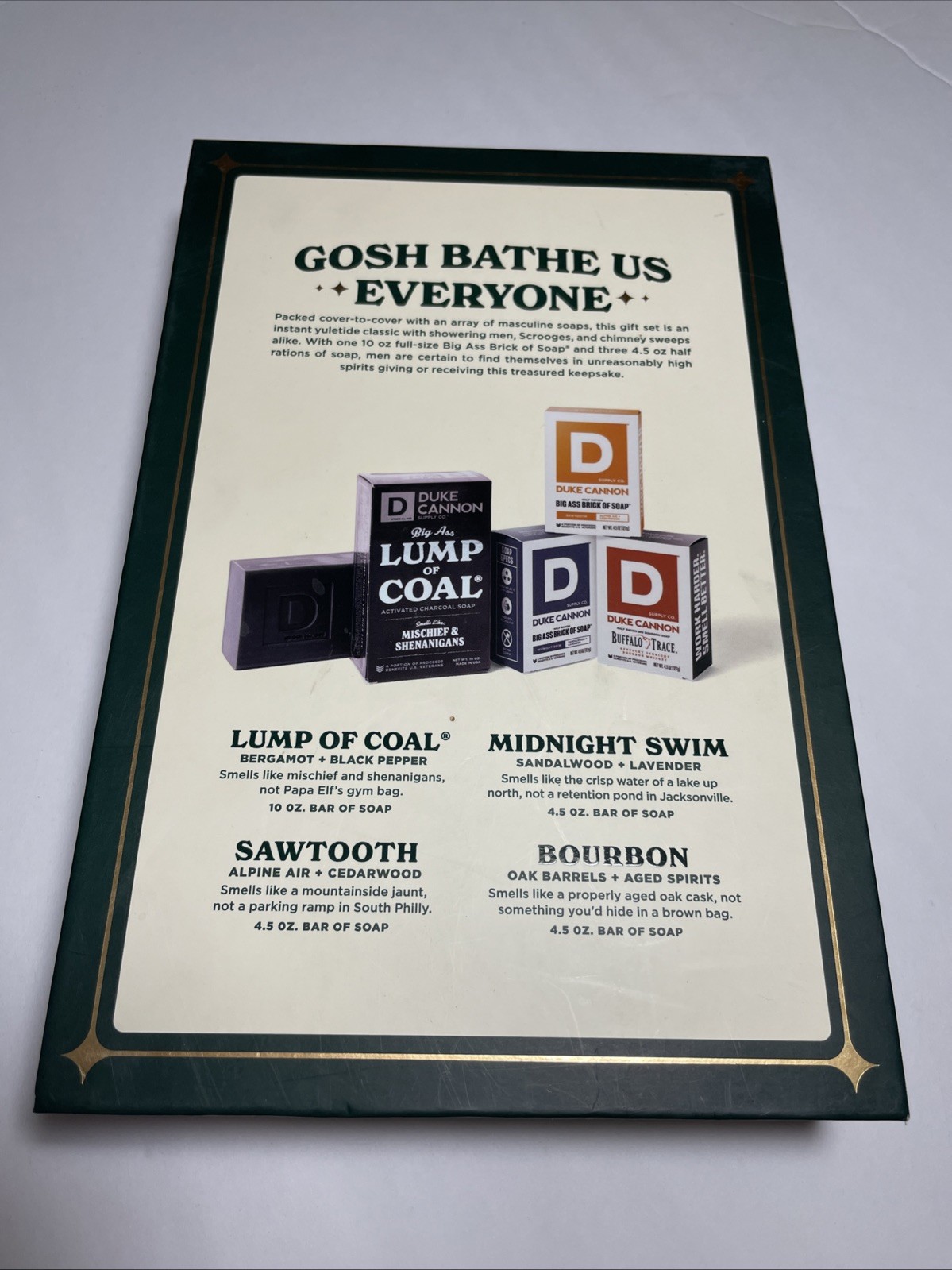 Duke Cannon 4 Pack Bar Soap Set- Lump of Coal, Bourbon, Sawtooth, Midnight Swim