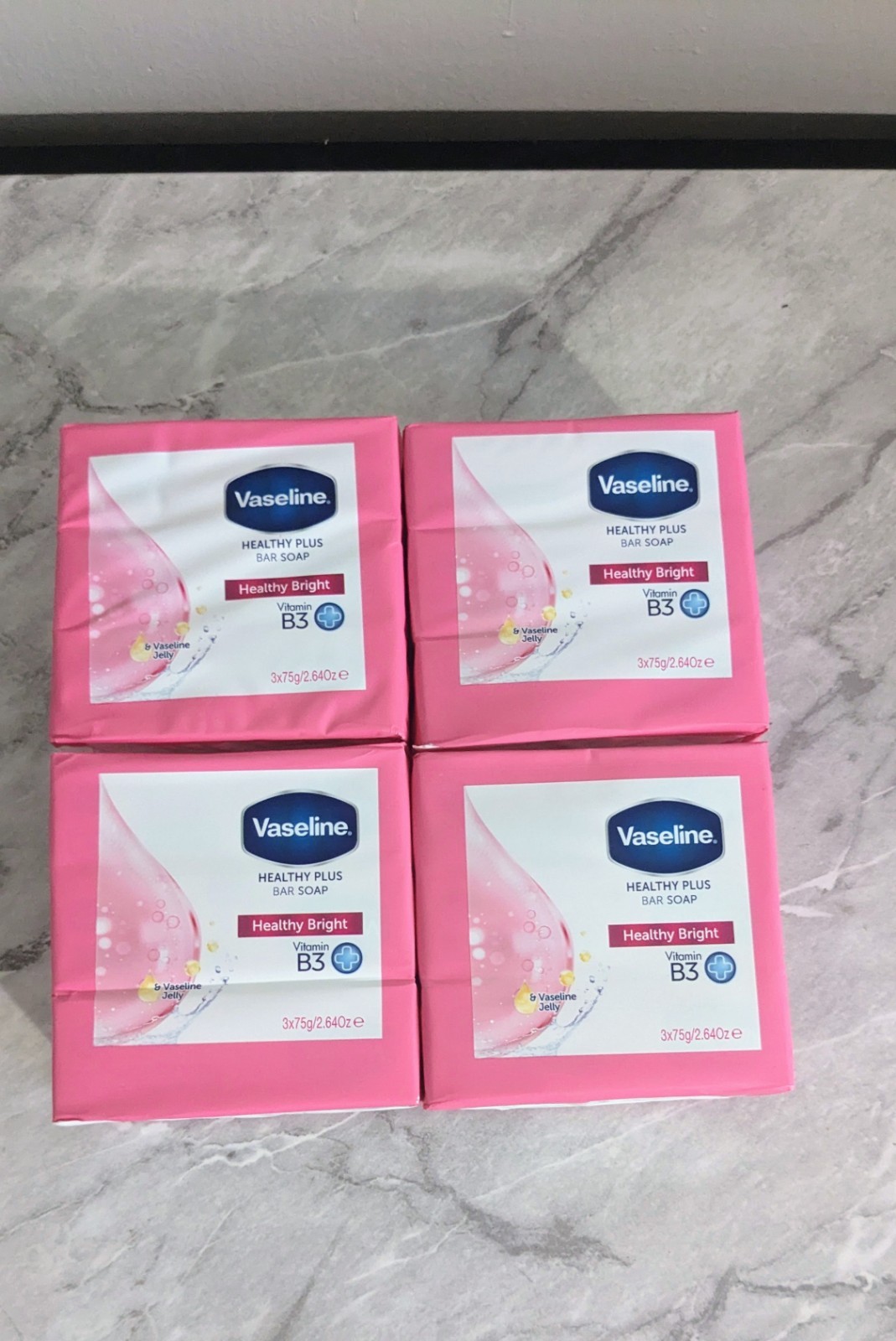 Lot of (4) 3-packs of Vaseline Healthy Plus Bar Soap Healthy Bright, Vitamin B3.