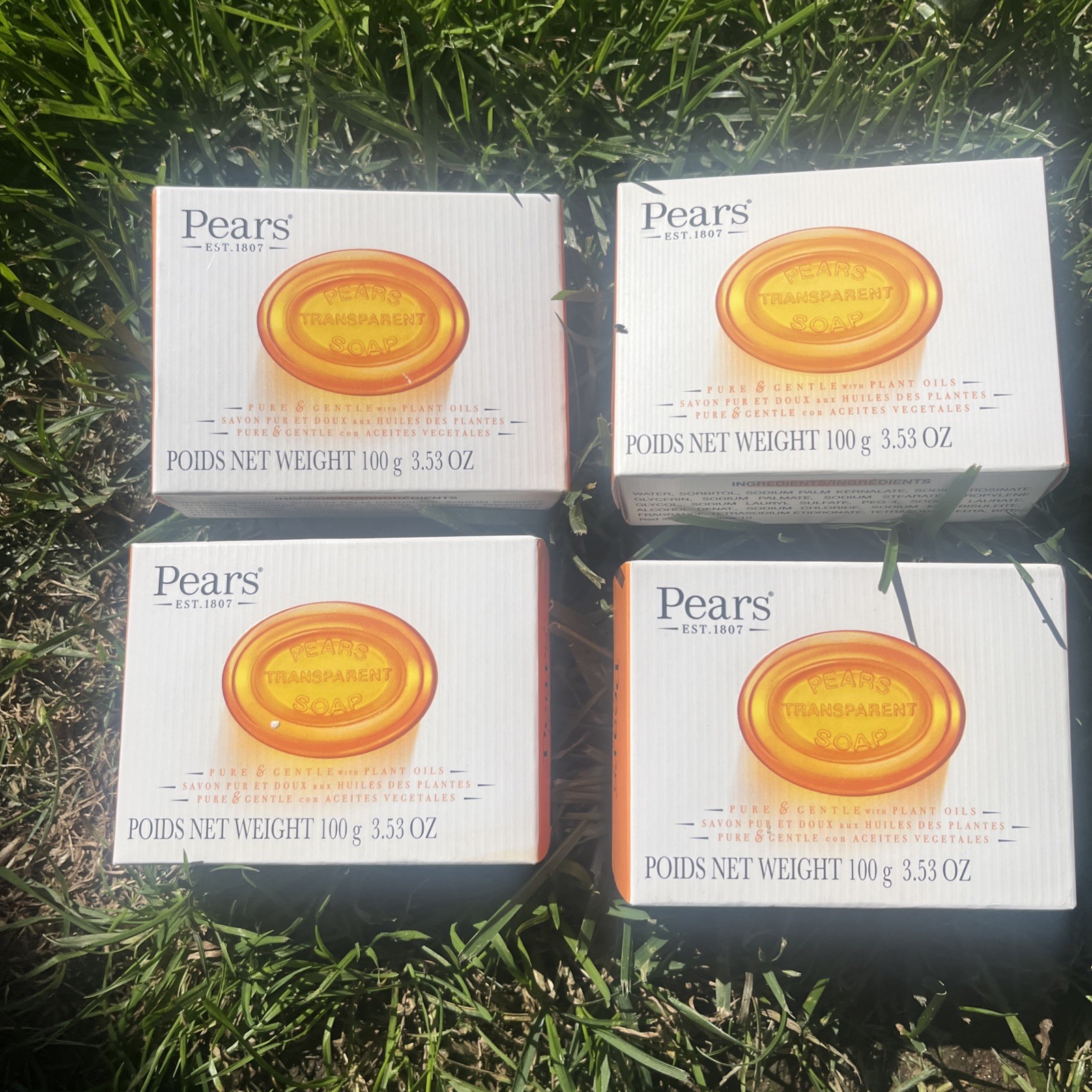4 NEW PEARS TRANSPARENT GLYCERIN BAR SOAP 3.53 OZ EACH ORANGE COLOR
