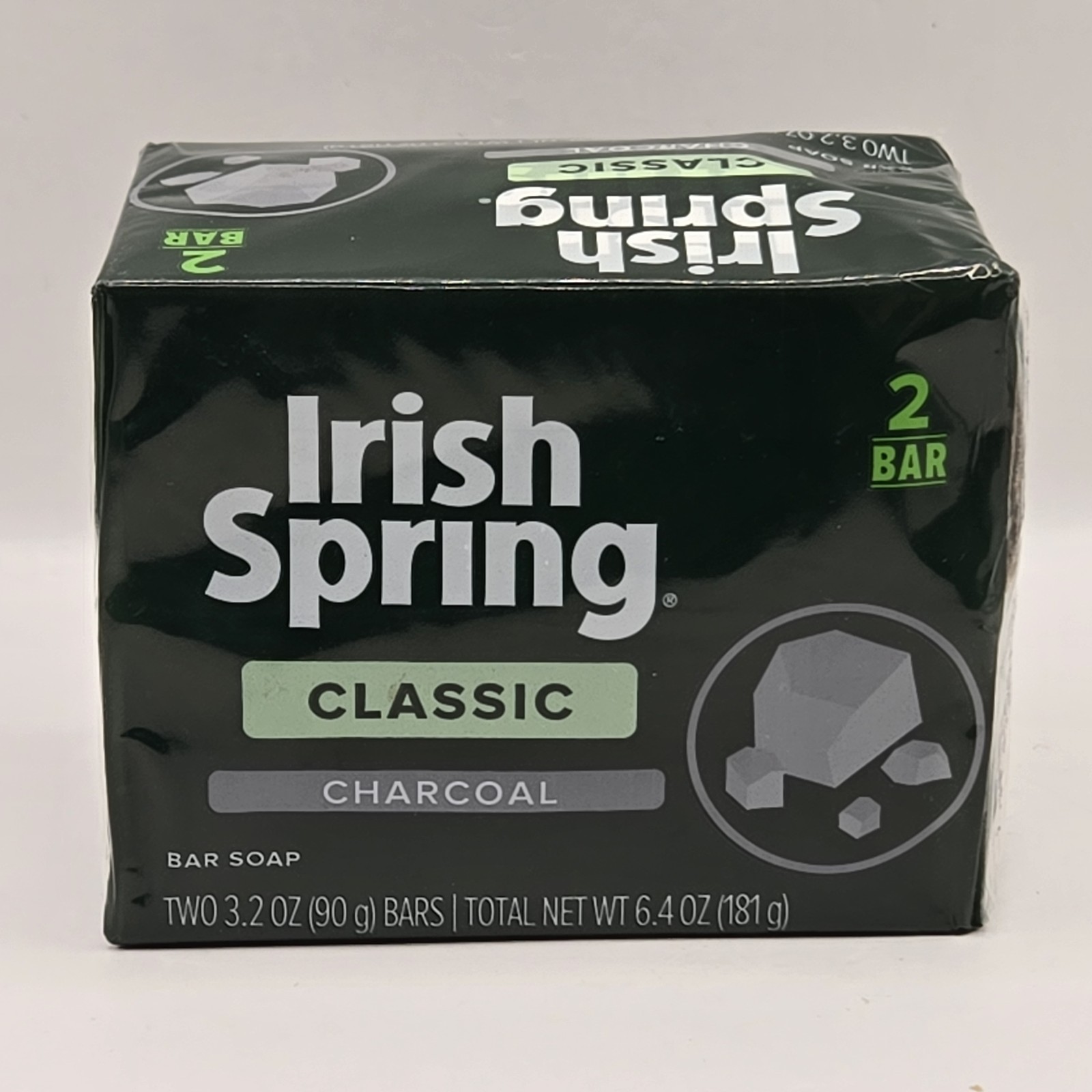 (2) Pack Irish Spring Charcoal Deodorant Soap 3.2 Oz Each Total 2 Bars 6.4 Oz