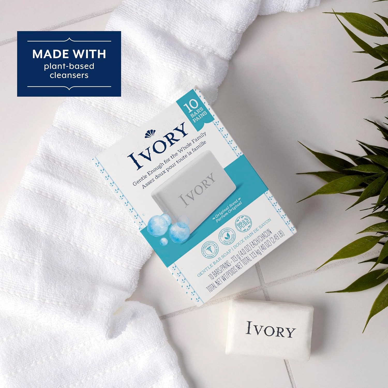 Ivory Gentle Bath Bar Soap, Designed for Whole Family, 99.44% Pure Formula w/