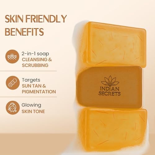 Kojic Acid Saffron Detan Scrub Soap Brightening Bath Bar Pack of 3 FS