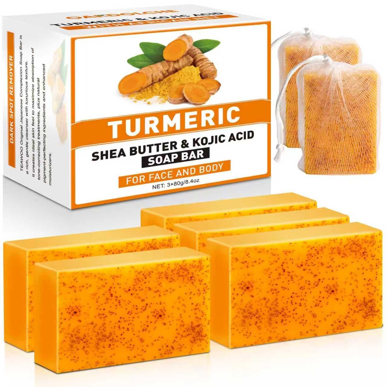 5 Jabones De Curcuma 3.5 oz Para Las Manchas El Acne En La Cara y Aclarar Piel