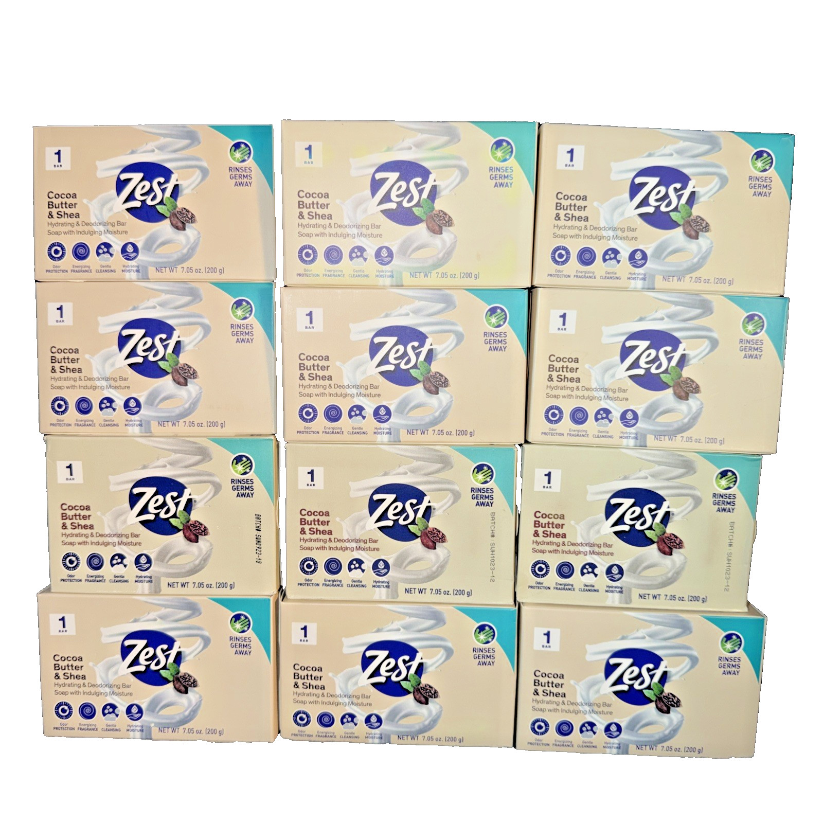 12 Zest Jumbo COCOA BUTTER & SHEA Hydrating & Deodorizing Jumbo Bar Soap 12