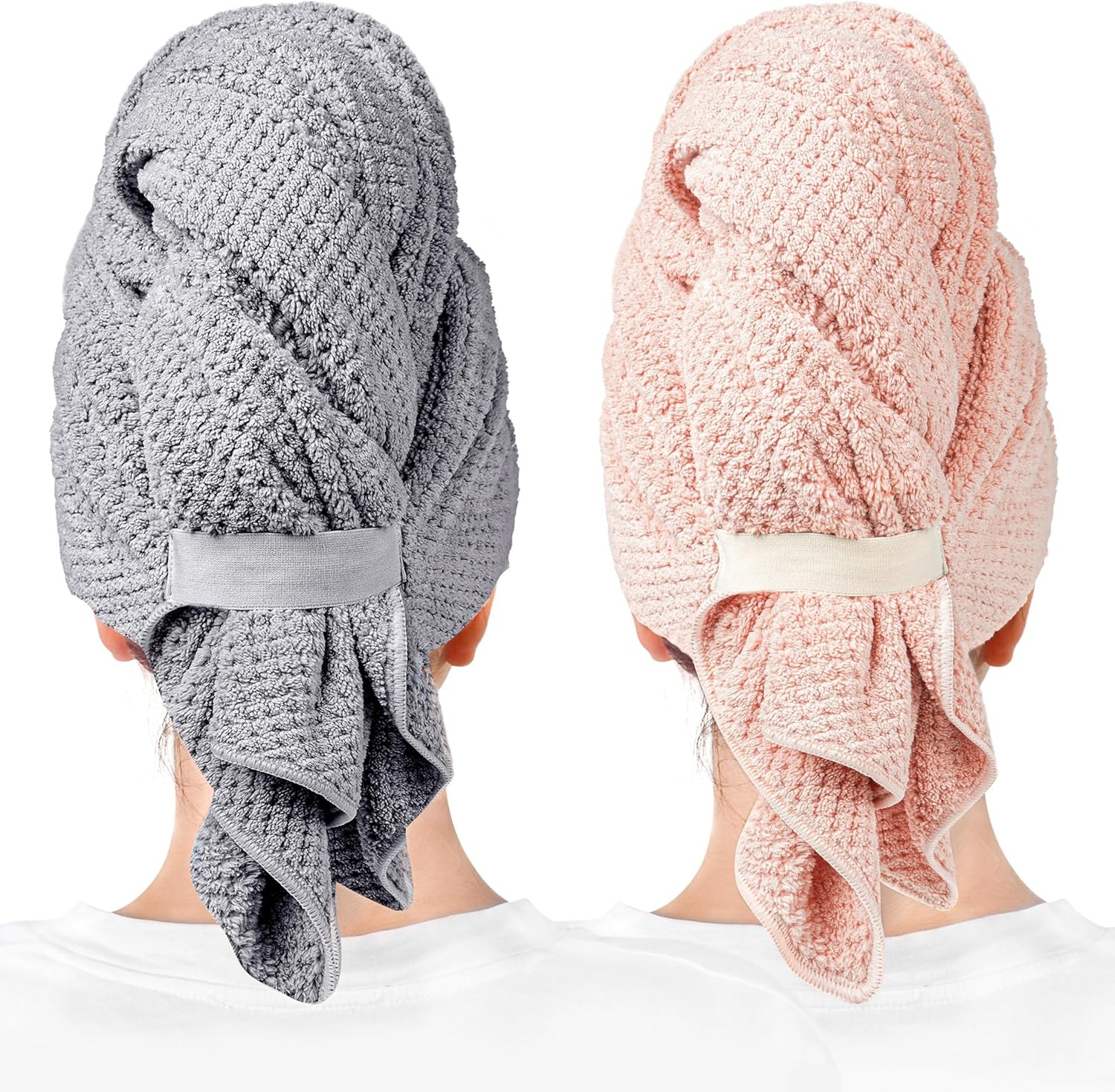 2 Packs Large Microfiber Hair Towels for Women, 27.5”*39.4”, Grey, Pink