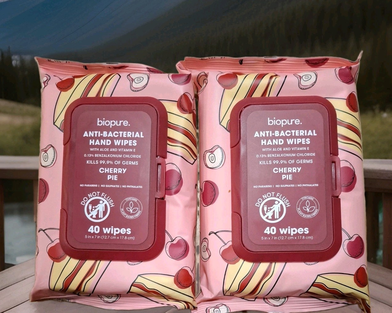 BIOPURE 2 Pack Anti-Bacterial Hand Wipes CHERRY PIE 80 Count NEW USA Ship