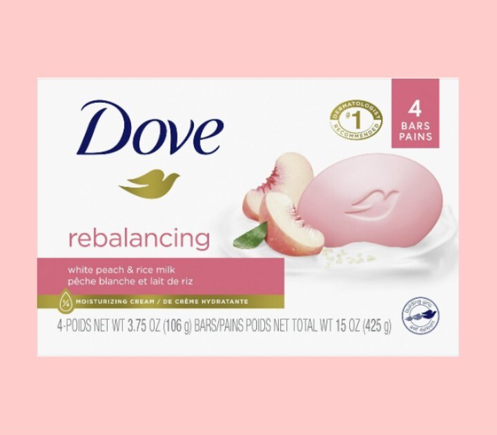 🆕️ Dove (4-Bars) 3.75 Oz. •REBALANCING• 🍑 White Peach & Rice Milk Beauty Bars.
