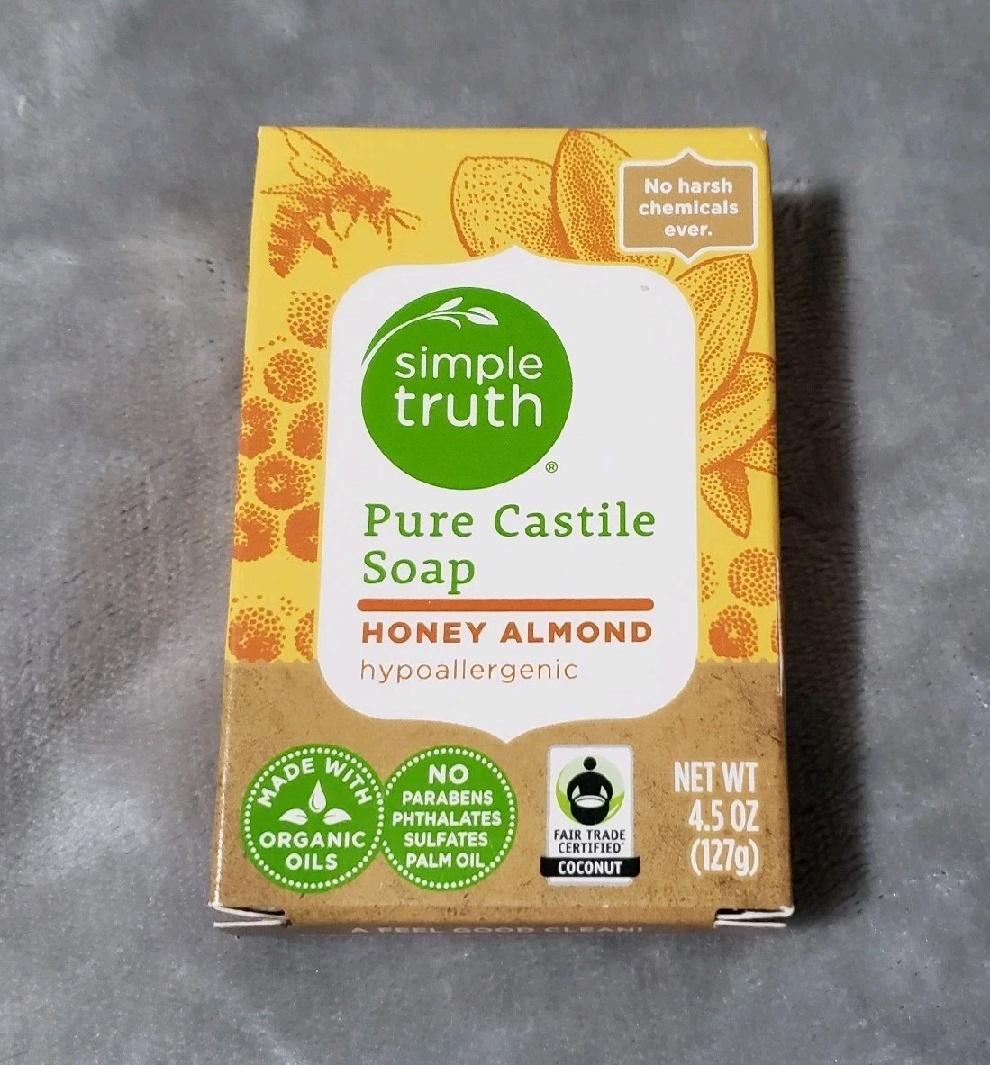 Simple Truth Pure Castille Soap Bar Honey & Almond Hypoallergenic Organic Oils