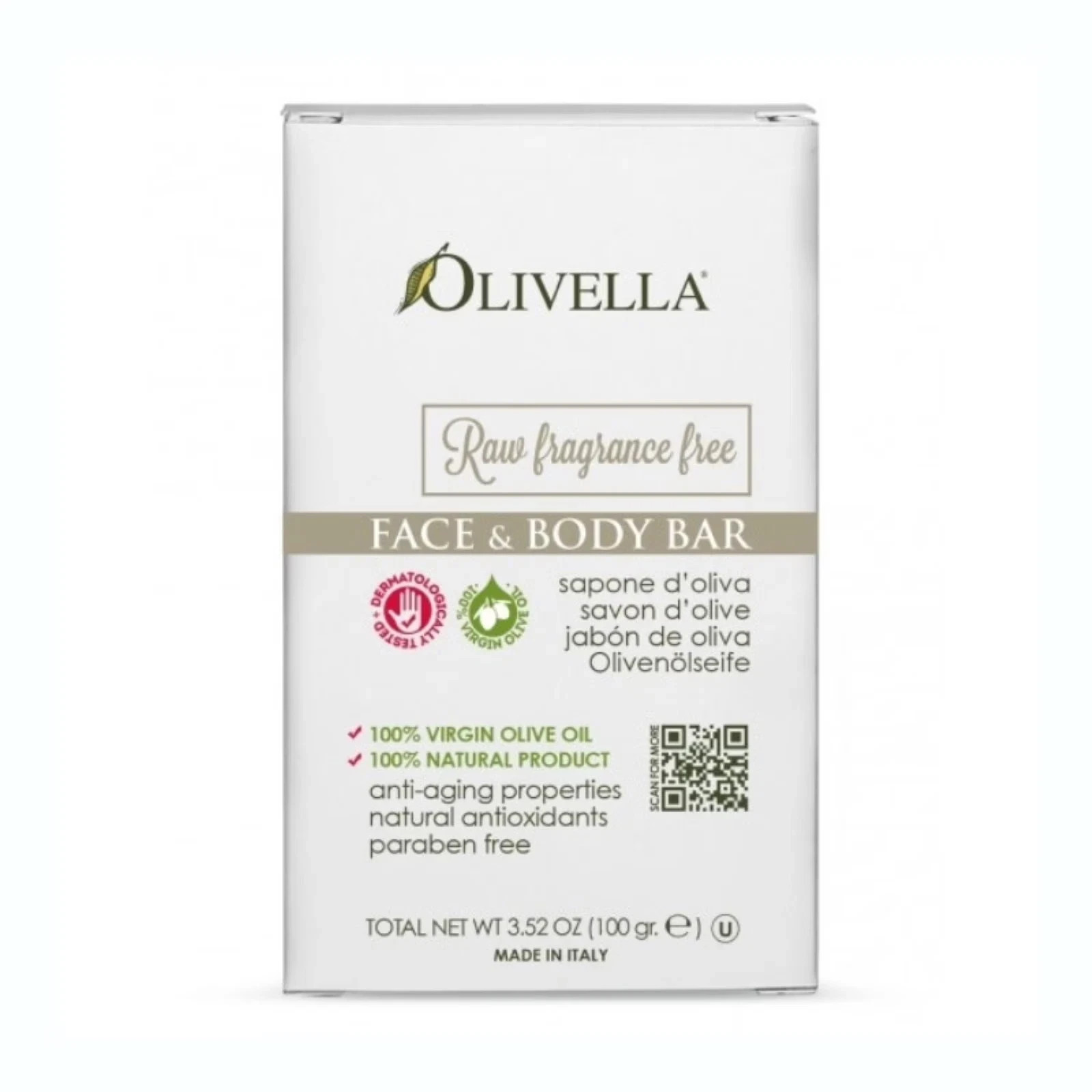 Olivella Face & Body Bar Soap Raw Fragrance Free 3.52 oz Each (Pack of 6)