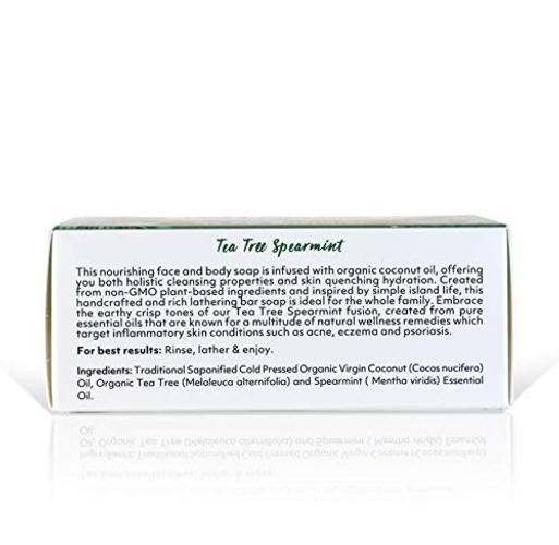 Coco Fiji Soap Bar for Face and Body 7 Ounce (Pack of 2) Tea Tree Spearmint