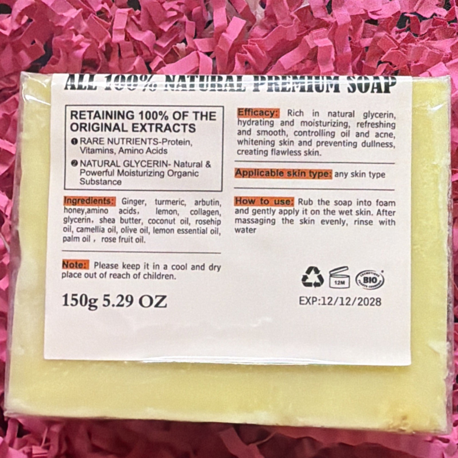 Rose Balance Beauty Whitening Soap Turmeric Ginger Moisturizing Bar 5.29 oz