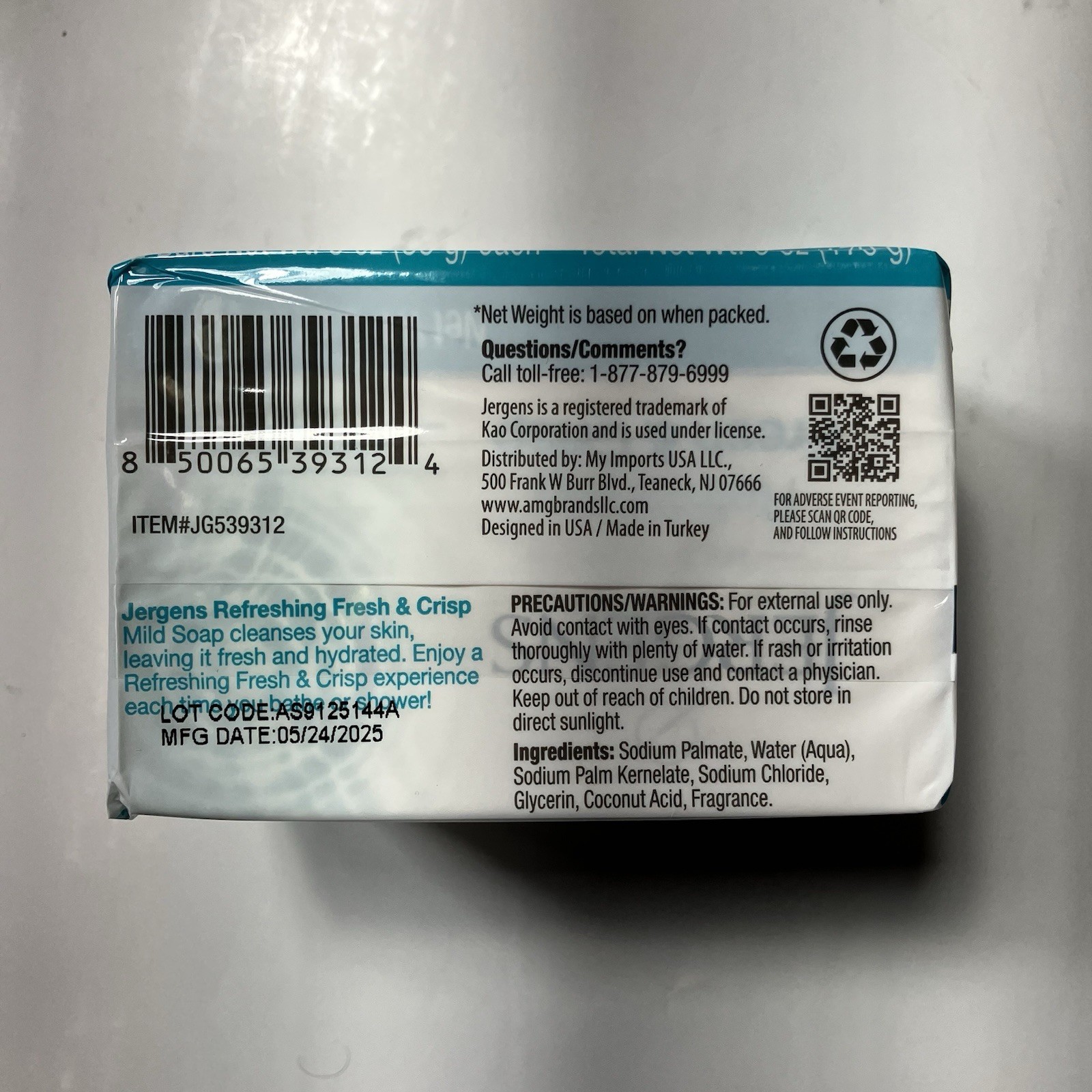 Jergens Mild Soap (3 oz) Refreshing Fresh & Crisp – Bath & Body Bar – Pack of 12