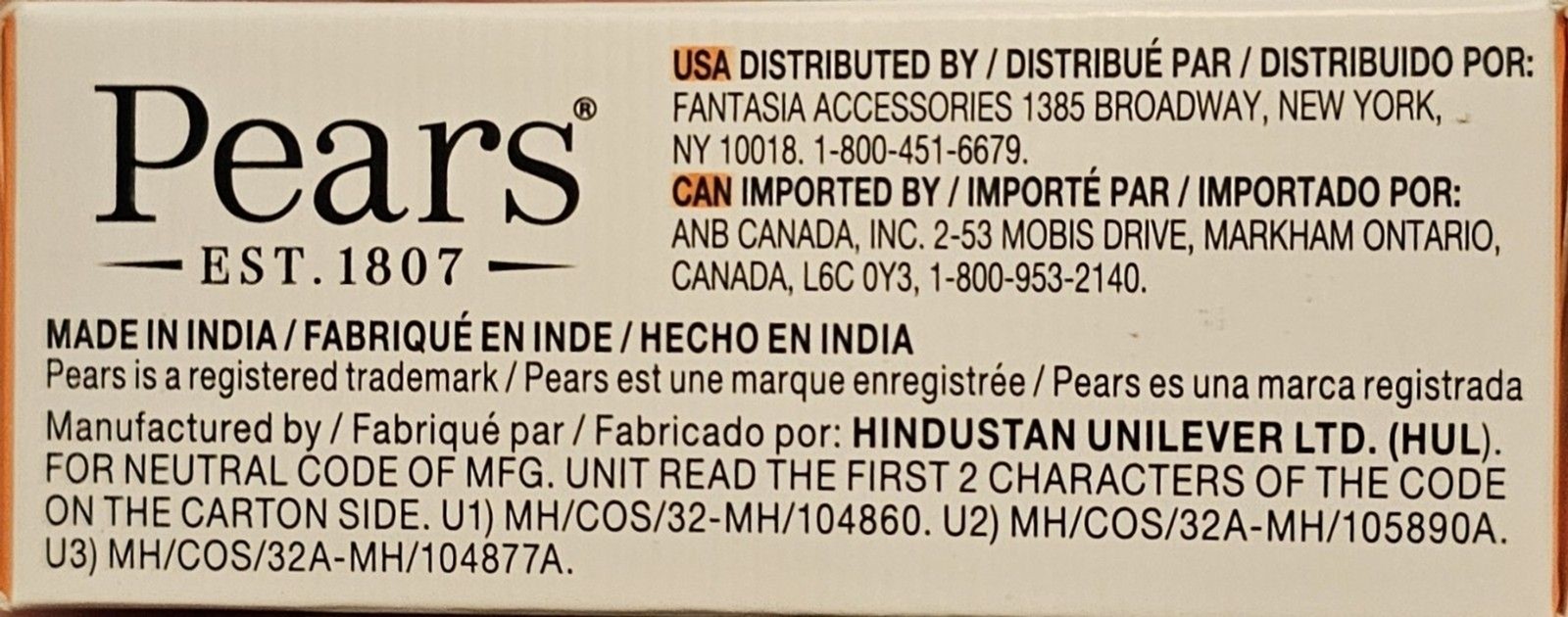 Pears Transparent Glycerin Bar Soap 3.53 Oz Each ORANGE COLOR Pack of 1