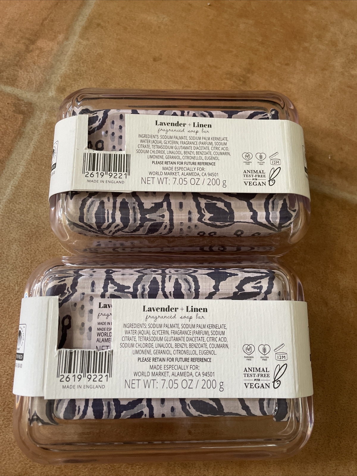 TWO VEGAN Addison & Gates Lavender Linen Fragrance Soap With Pink Glass Dish 7oz