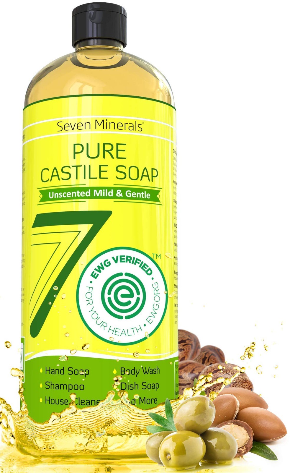 Seven Minerals Castile Soap 33.8 fl oz – Unscented Palm Oil-Free Vegan