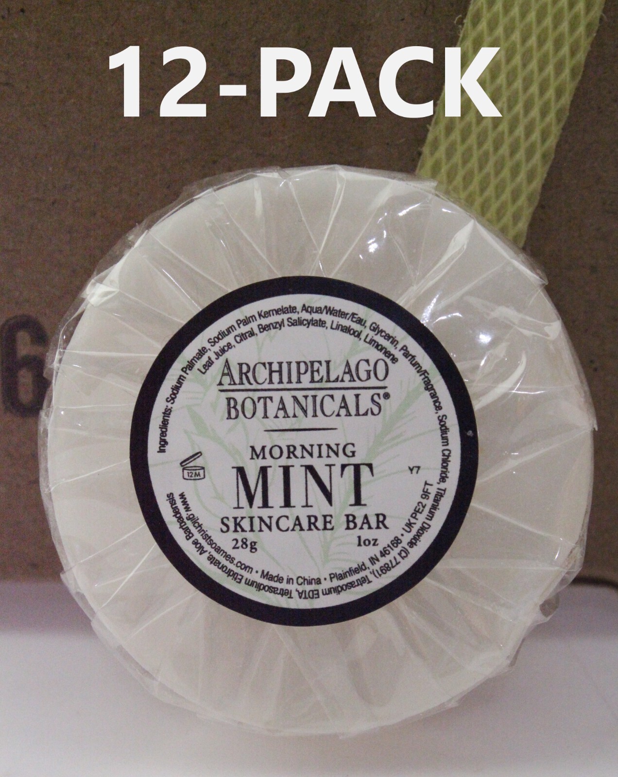 12-PACK | ARCHIPELAGO BOTANICALS by G&S ‘MORNING MINT’ Soap Bar – 1 oz – Travel