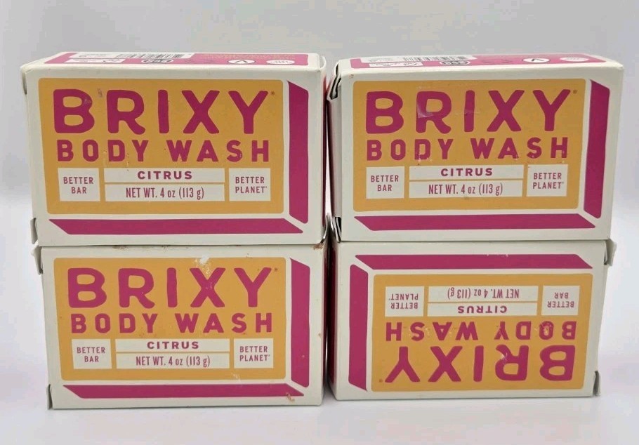 Lot of 4 Brixy Citrus Body Wash Bar 4oz Eco Friendly Soap COCONUT Oil Shea