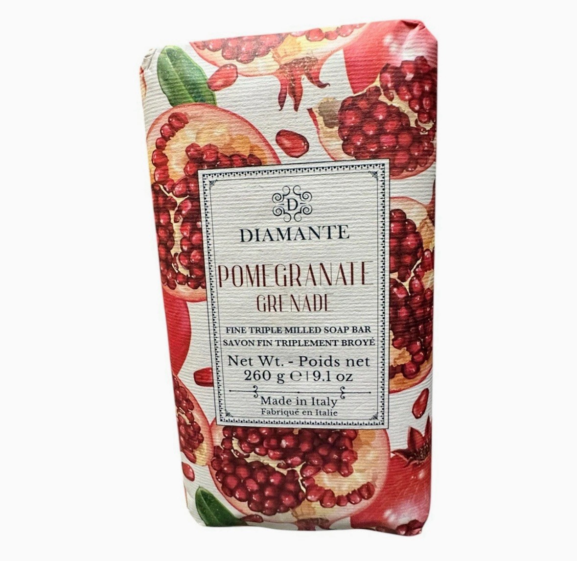 Diamante Pomegranate Soap 260g Bar Triple Milled Made in Italy Herbal Scent