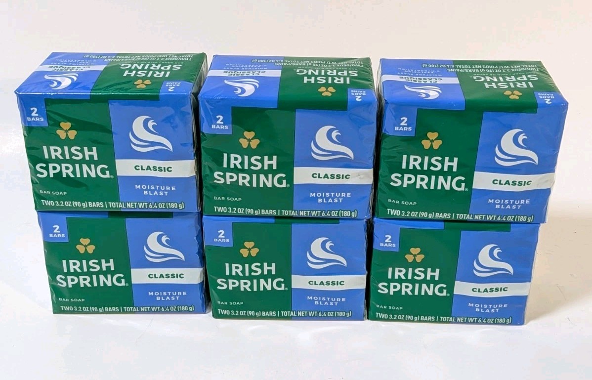 Irish Spring Classic Moisture Blast Bar Soap 12 Bars (6 Packs of 2) 3.2 oz Bars