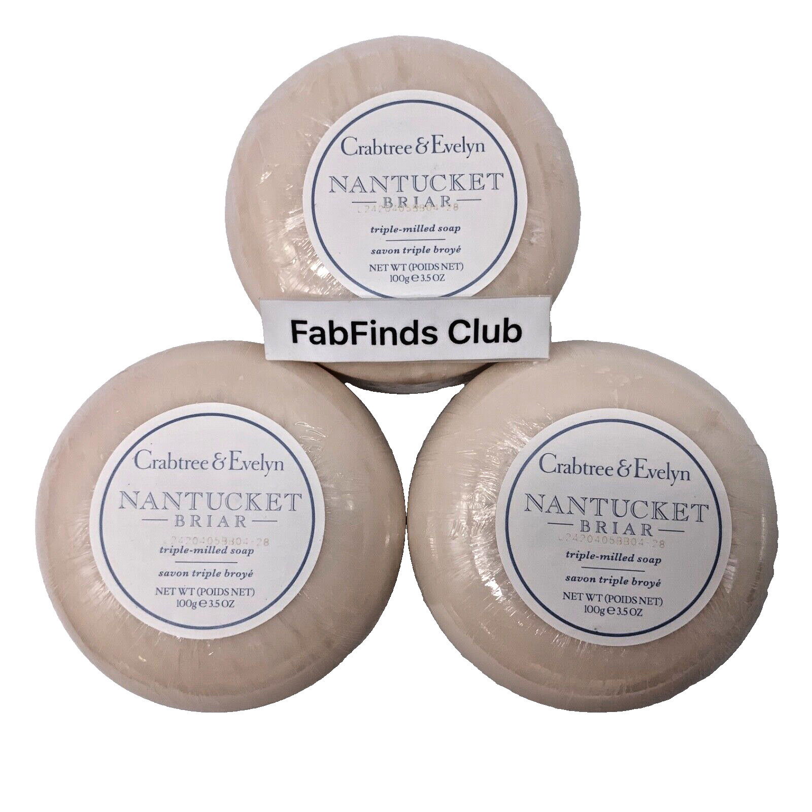 Crabtree & Evelyn Nantucket Briar Bar Soap 3pc Set Triple Milled Gift Ready Box
