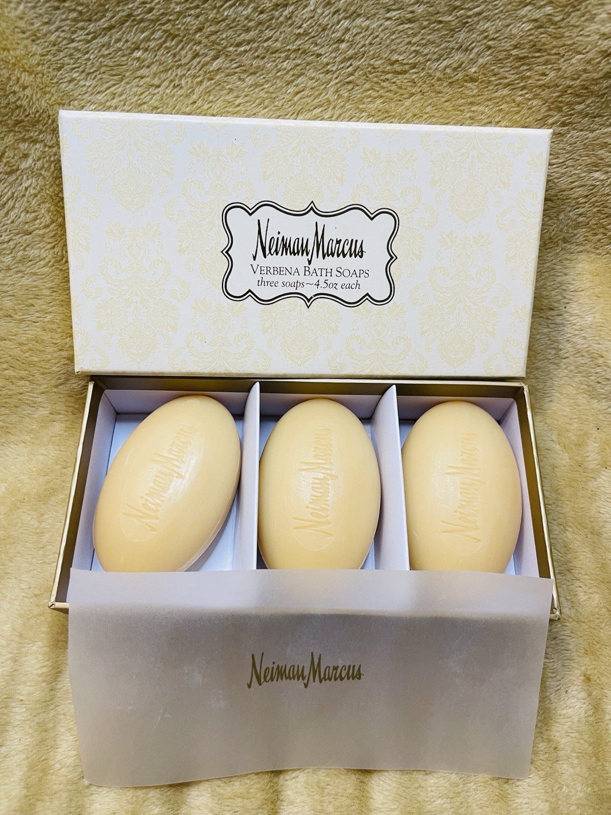 Vintage Neiman Marcus Verbena Bath Soaps Box of 3 Bars 4.5 Ounce Each NIB