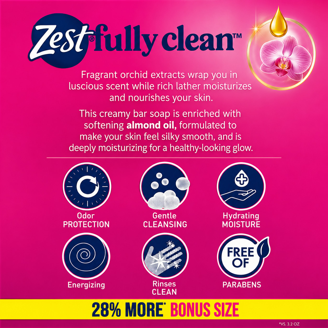 1 Pack of 6 Zest Indulgence Deodorant Bar Soap 4.12 oz Bars Lush Orchid & Almond