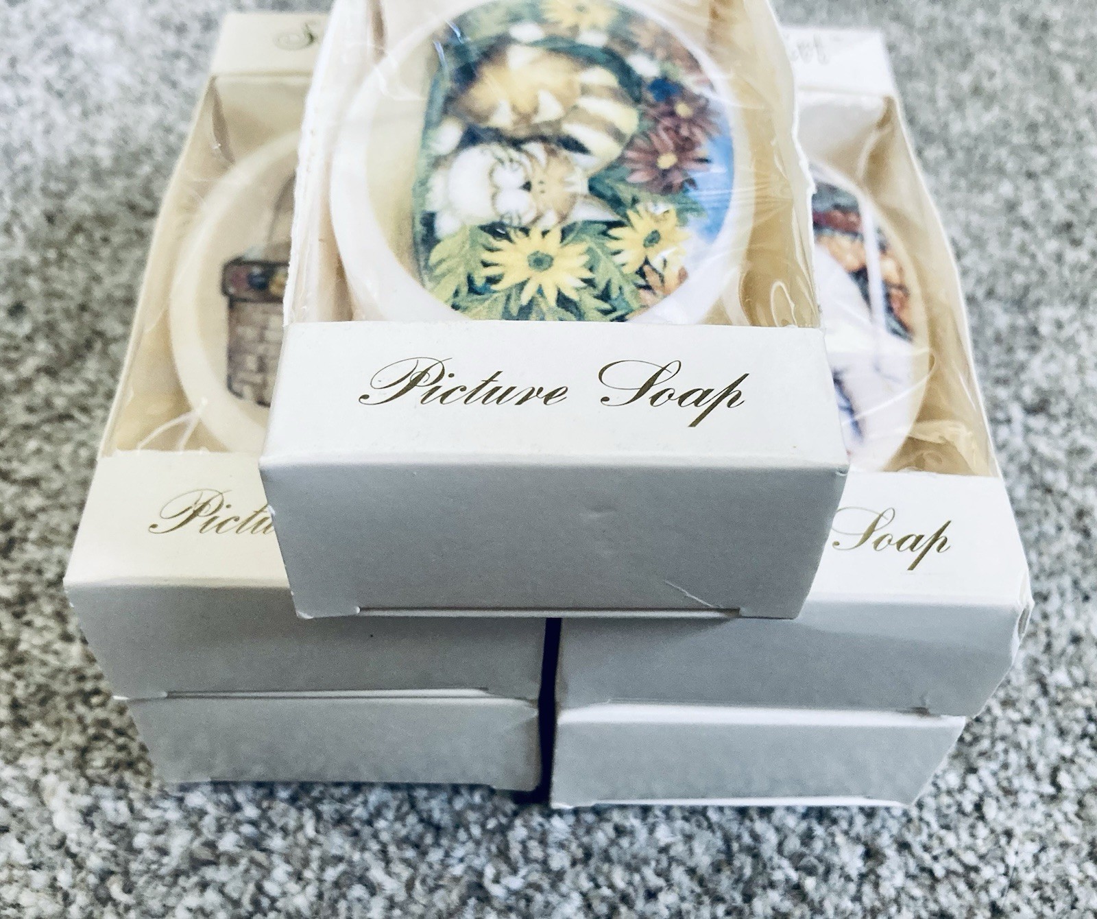 Vintage Soap Art Picture Soap Cat Designed Lot Of 5 NEW IN BOX