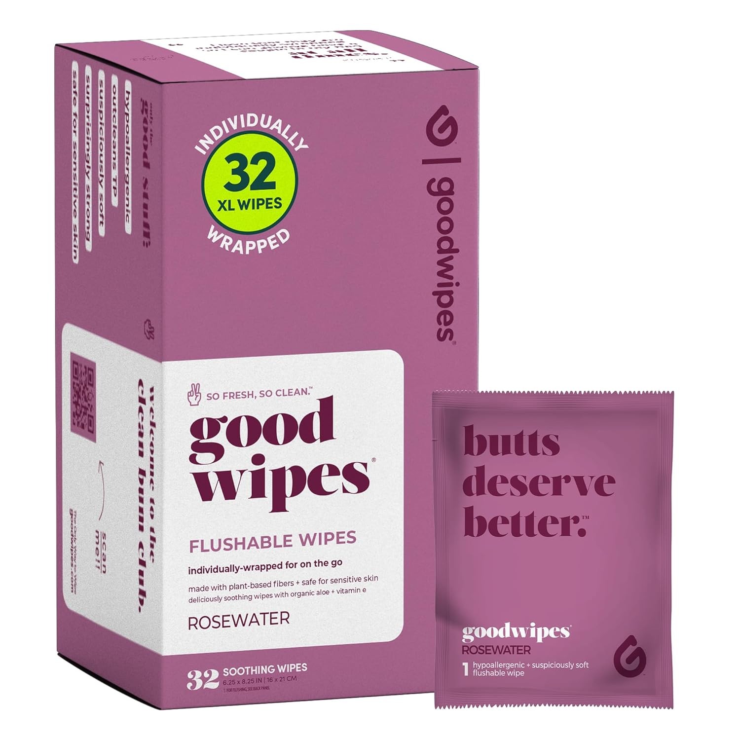 Goodwipes Flushable Wipes – Made with Vitamin E & Aloe – 32 Count (Pack of 1)