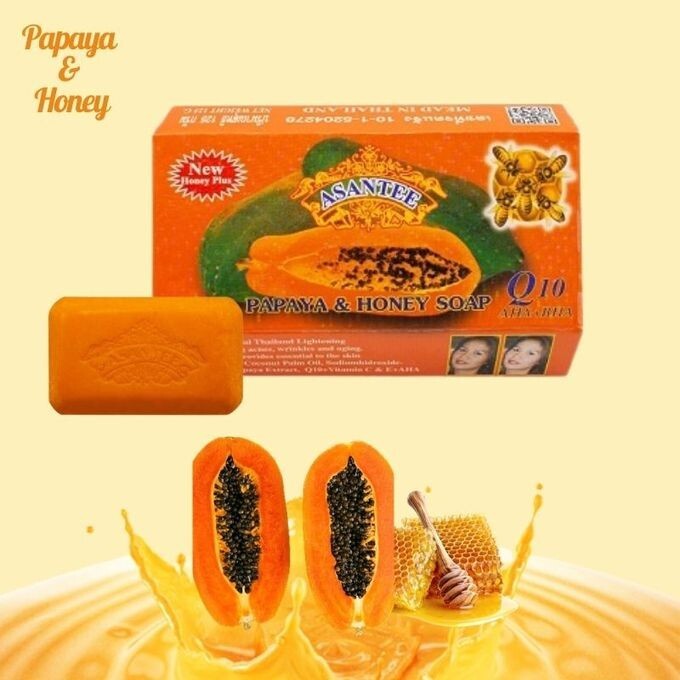 6 x 125g Soap Papaya & Honey Asantee Face & body Herbal Soap Whitening Anti Acne