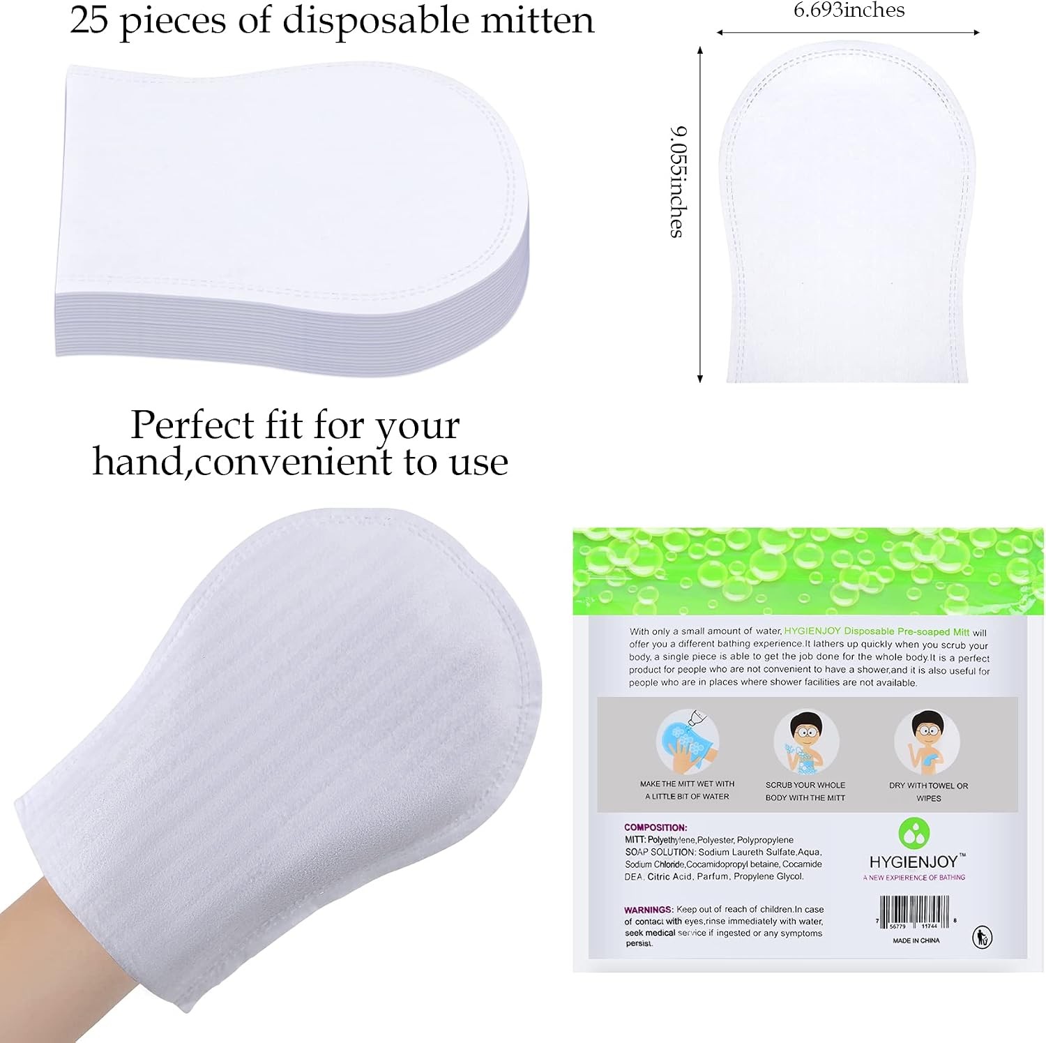 Rinse Bath Wipes(25 counts),Disposable No Rinse Body Wash,More Convenient to