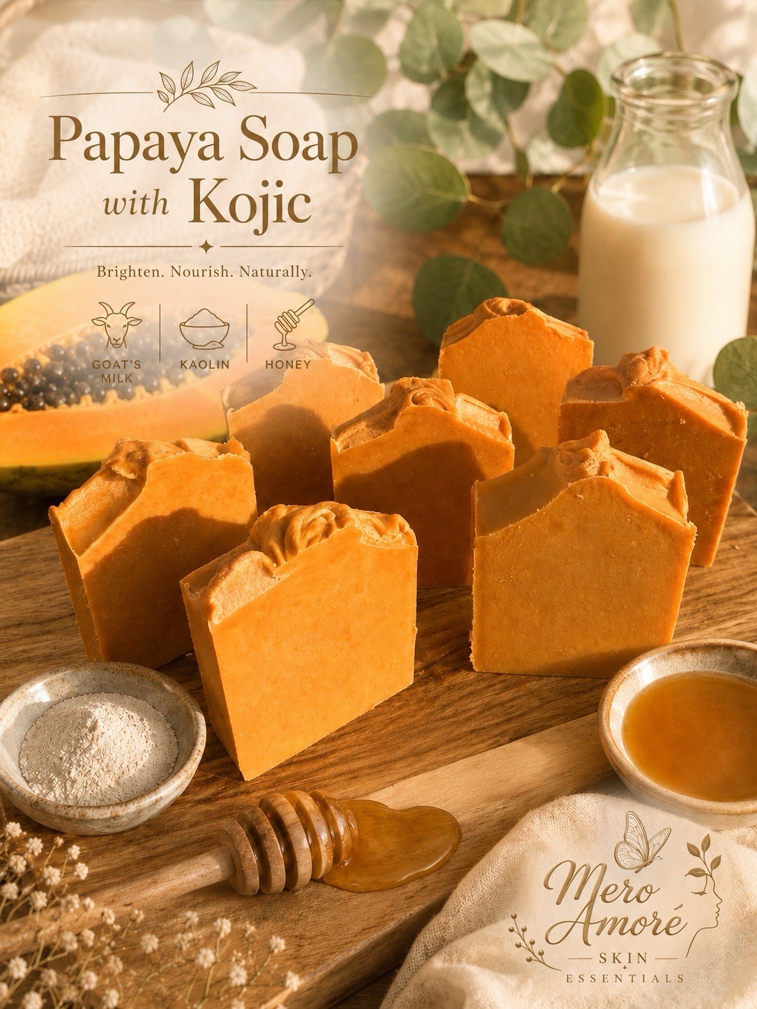 2 Pk of Papaya Enzyme w/ Kojic, Natural Brightening | Anti-aging Face & Body Bar