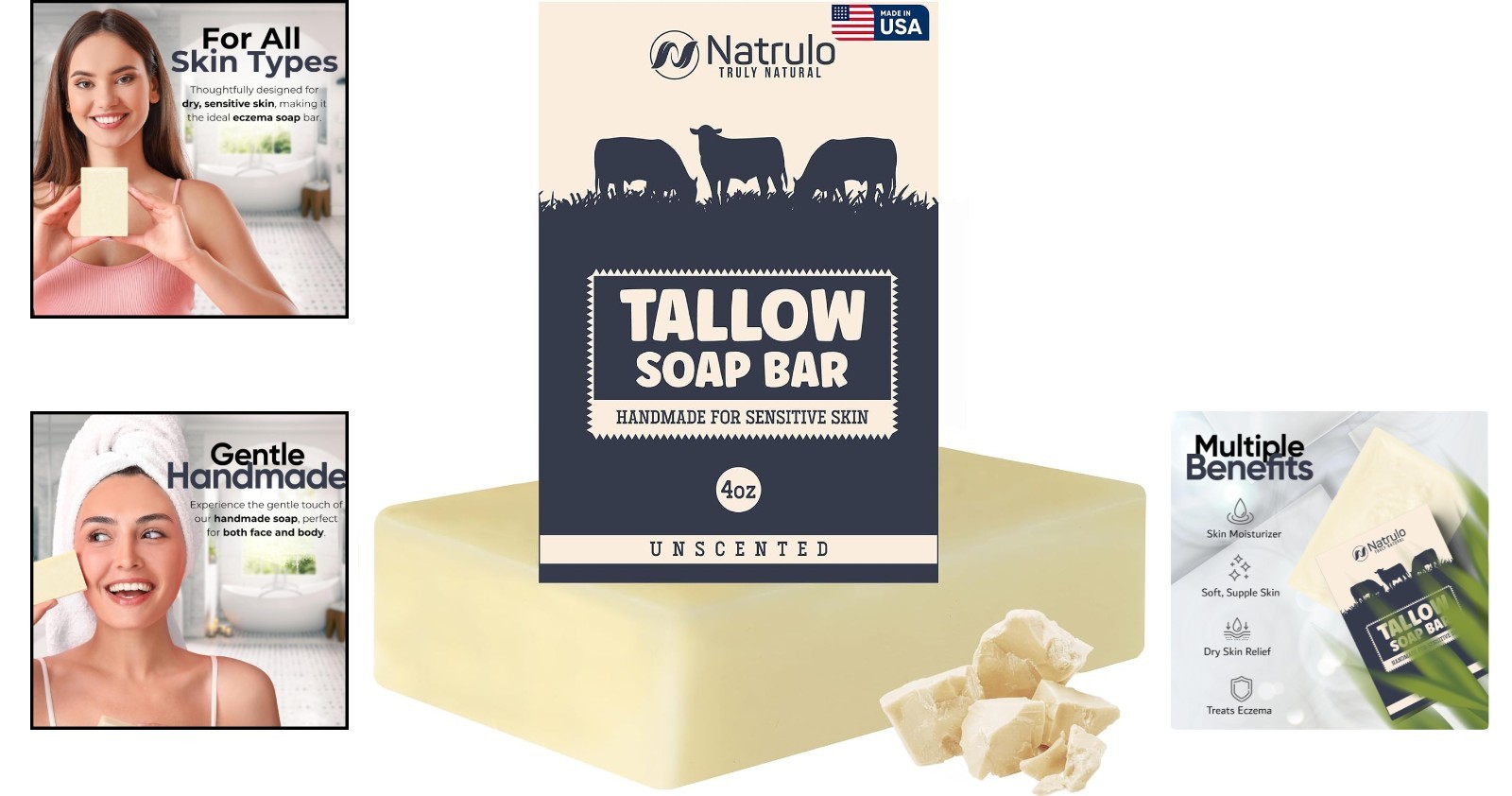 Handcrafted Grass-Fed Tallow Soap Bar – Gentle Face & Body Cleanser for Eczema
