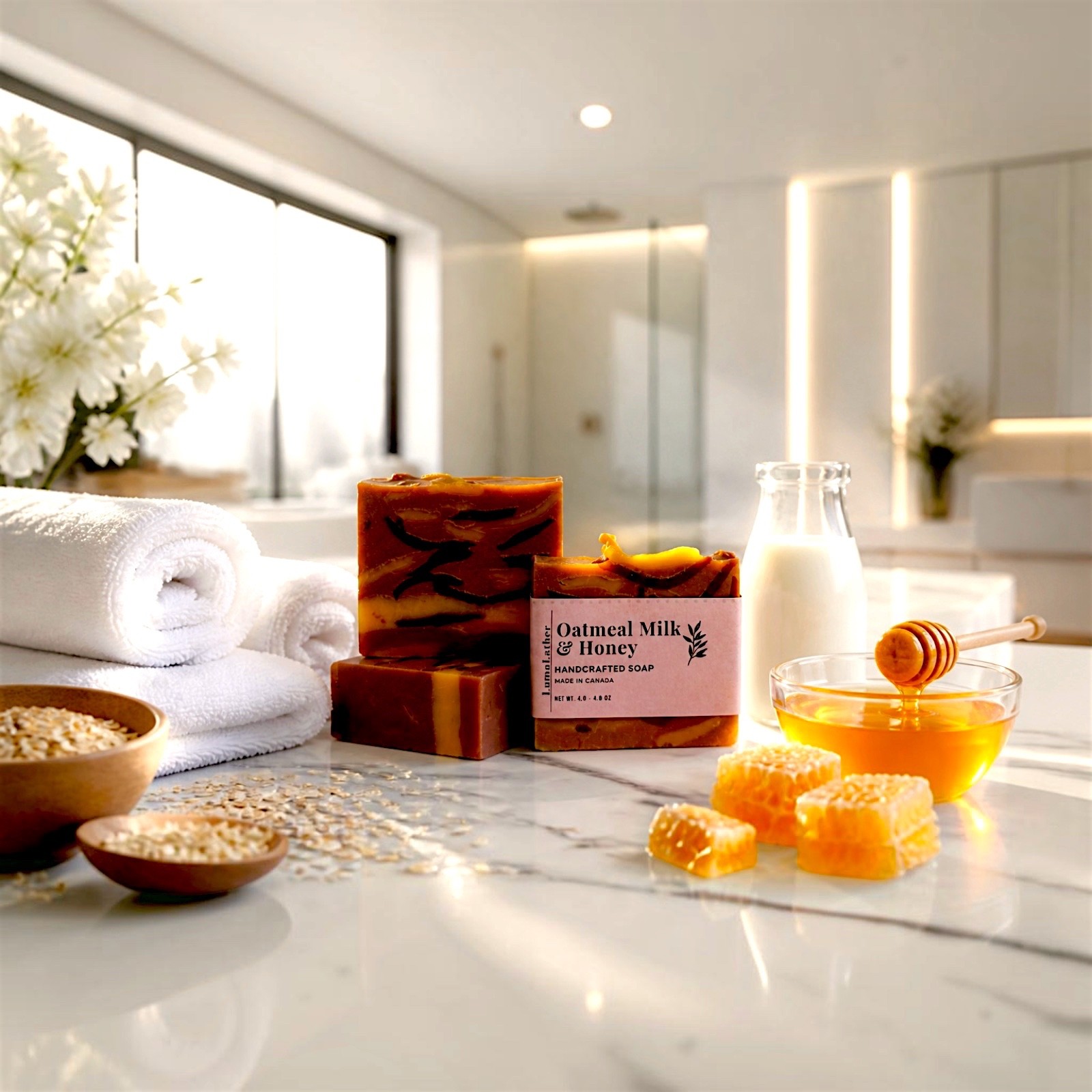 LumaLather Oatmeal Milk & Honey Handmade Soap Bar – Gentle Moisturizing Soap