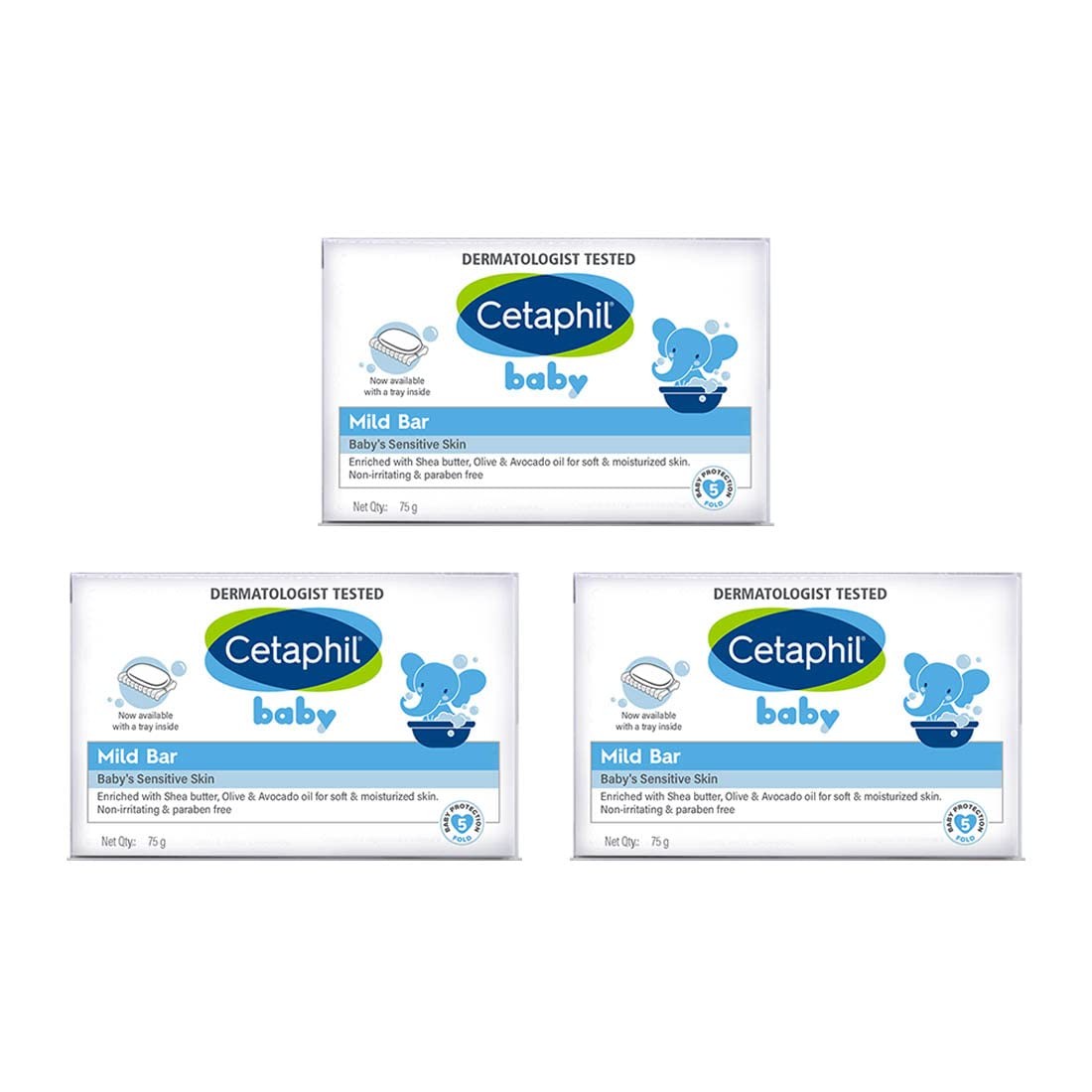 Cetaphil Baby Mild Bar for Face and Body 75gm (Pack of 3)-