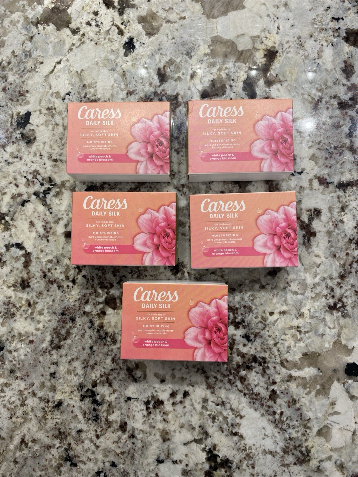 ORIGINAL-5 Caress Daily Silk Beauty Bars Soap White Peach & Orange Blossom 3.75
