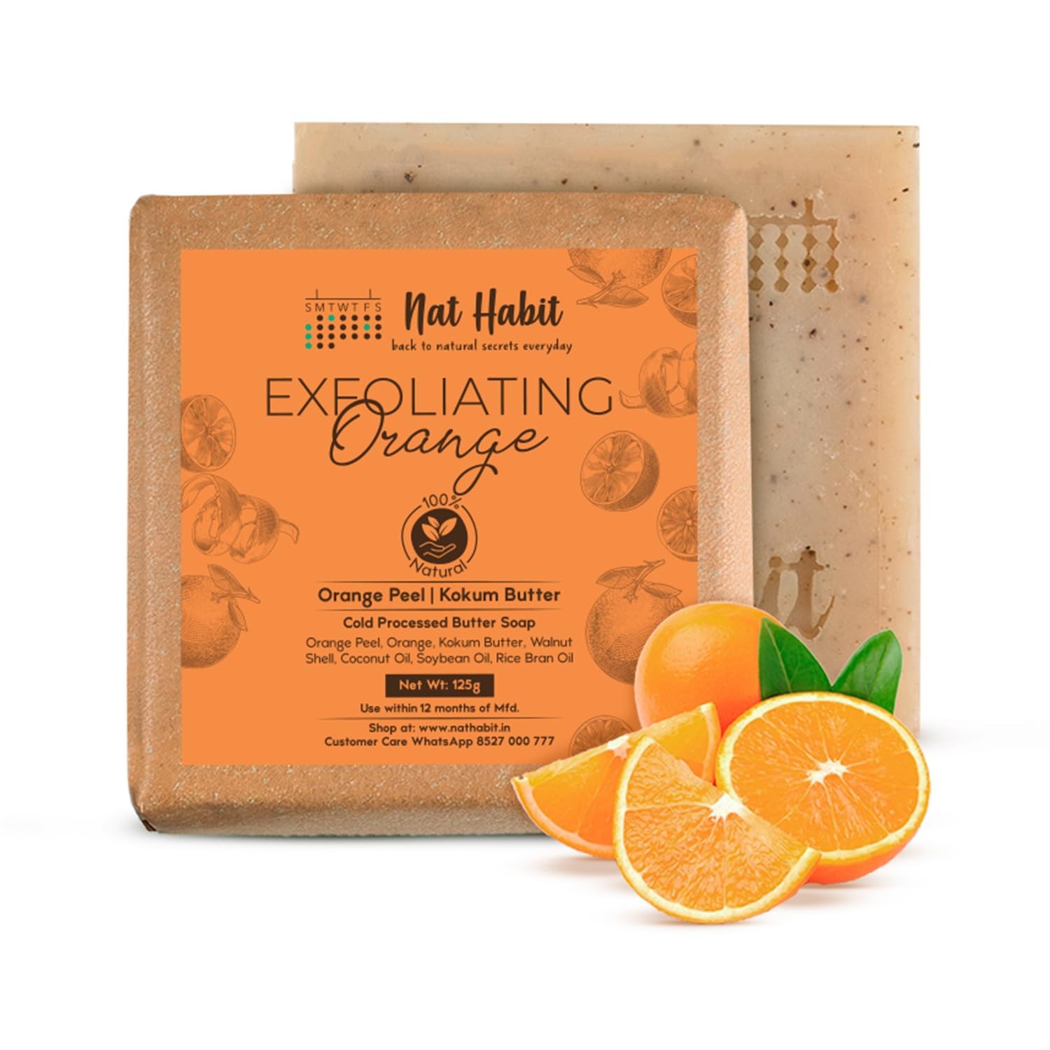 Nat Habit Exfoliating Orange Butter Bath Soap For Hydration, Skin Whitening 125g