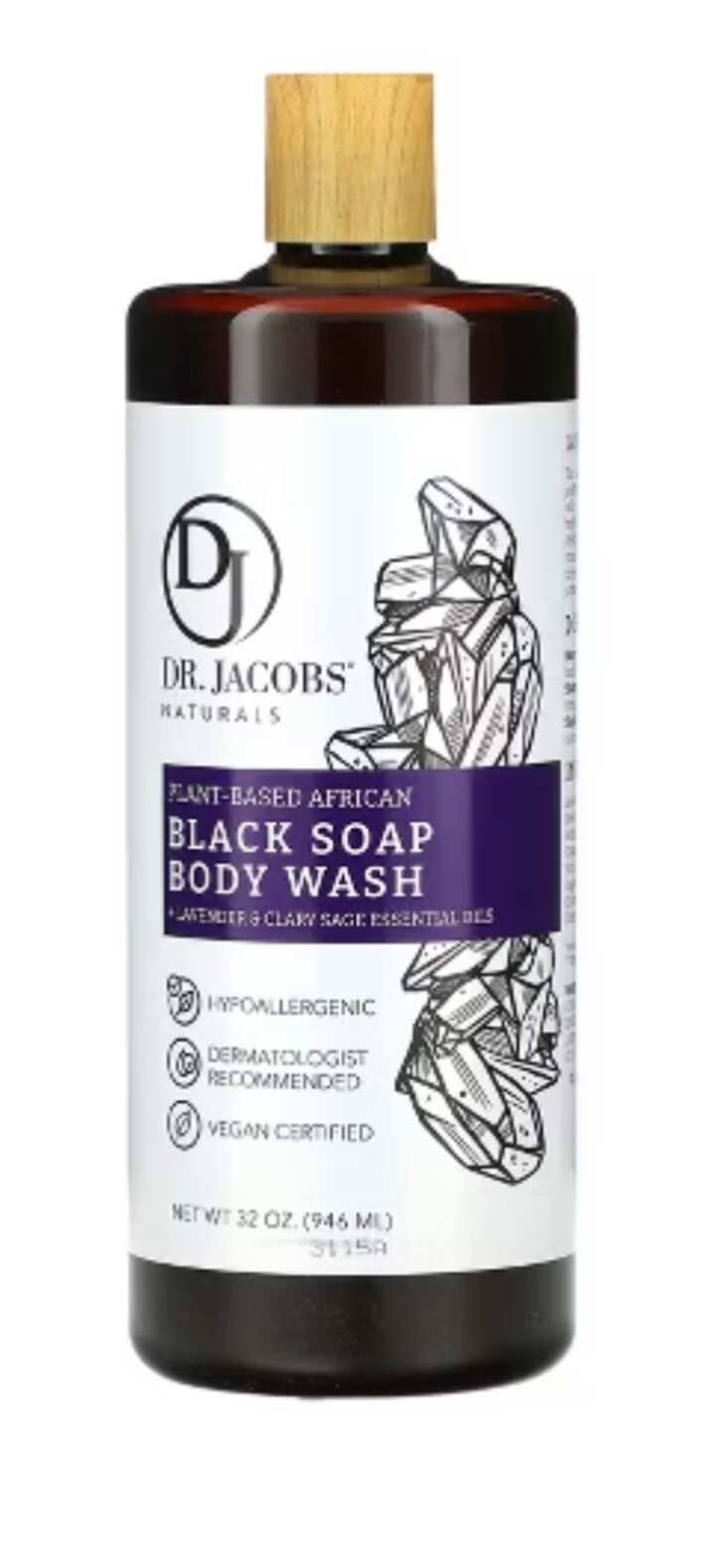 Plant-Based African Black Soap Body Wash, Lavender & Clary Sage Essential Oils,