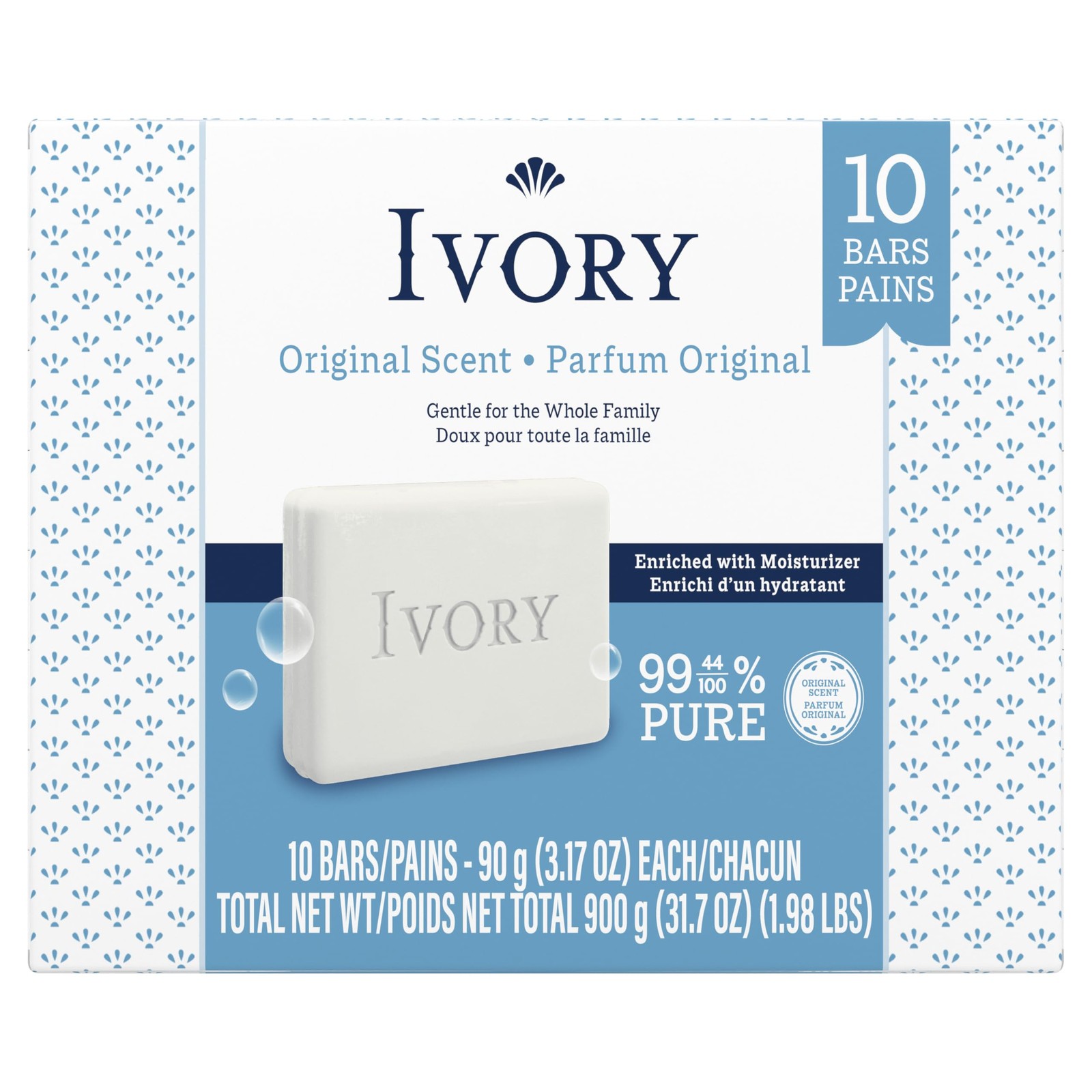 Ivory Gentle Bar Soap, Designed for Whole 3.17 Ounce (Pack of 10), White
