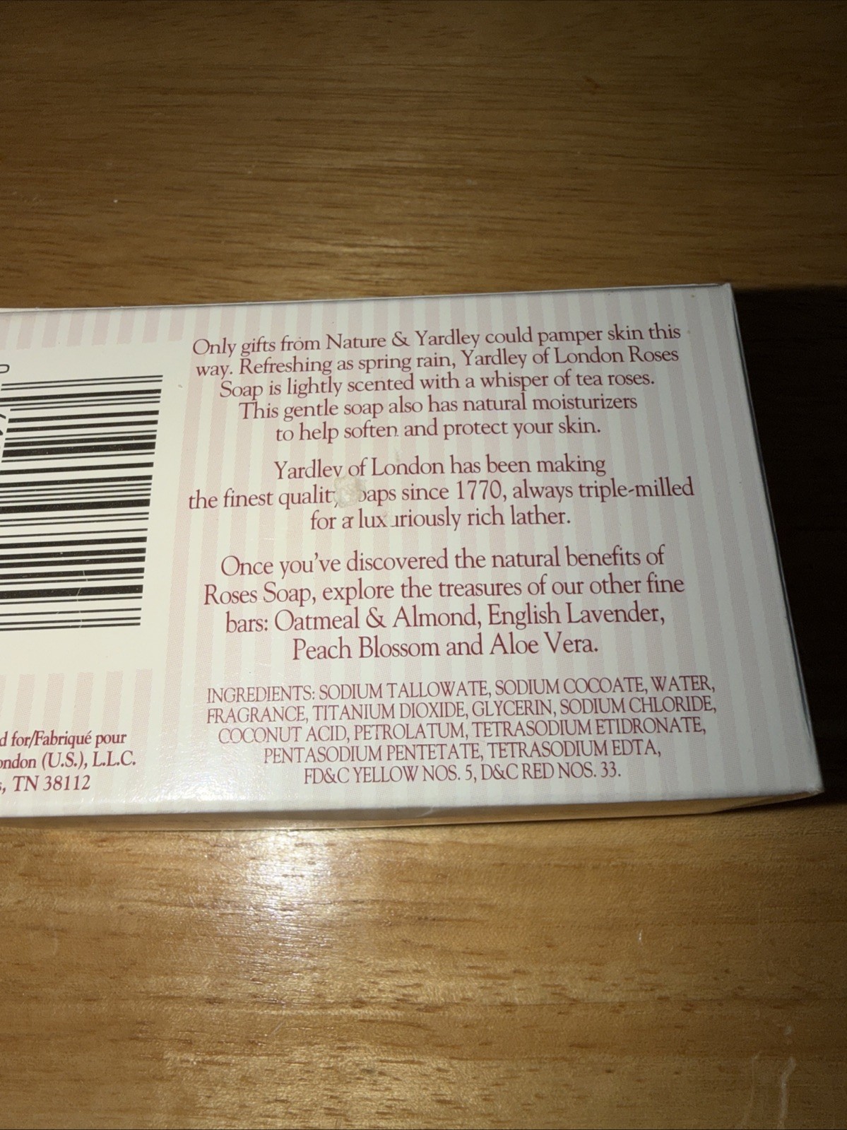 Yardley Of London Roses Bar Soap – 4.25 Oz. Bar NOB New Natural Moisturizer