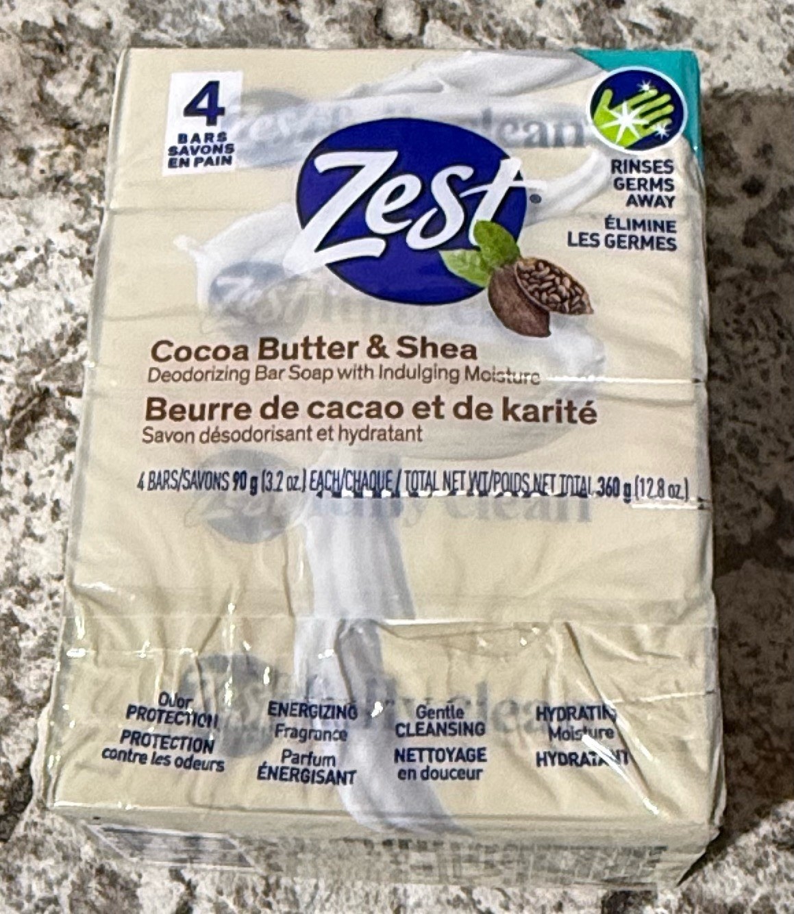 Lot Of 6 Zest Cocoa Butter & Shea Bar Soap, for All Skin Types 24 Bars Total